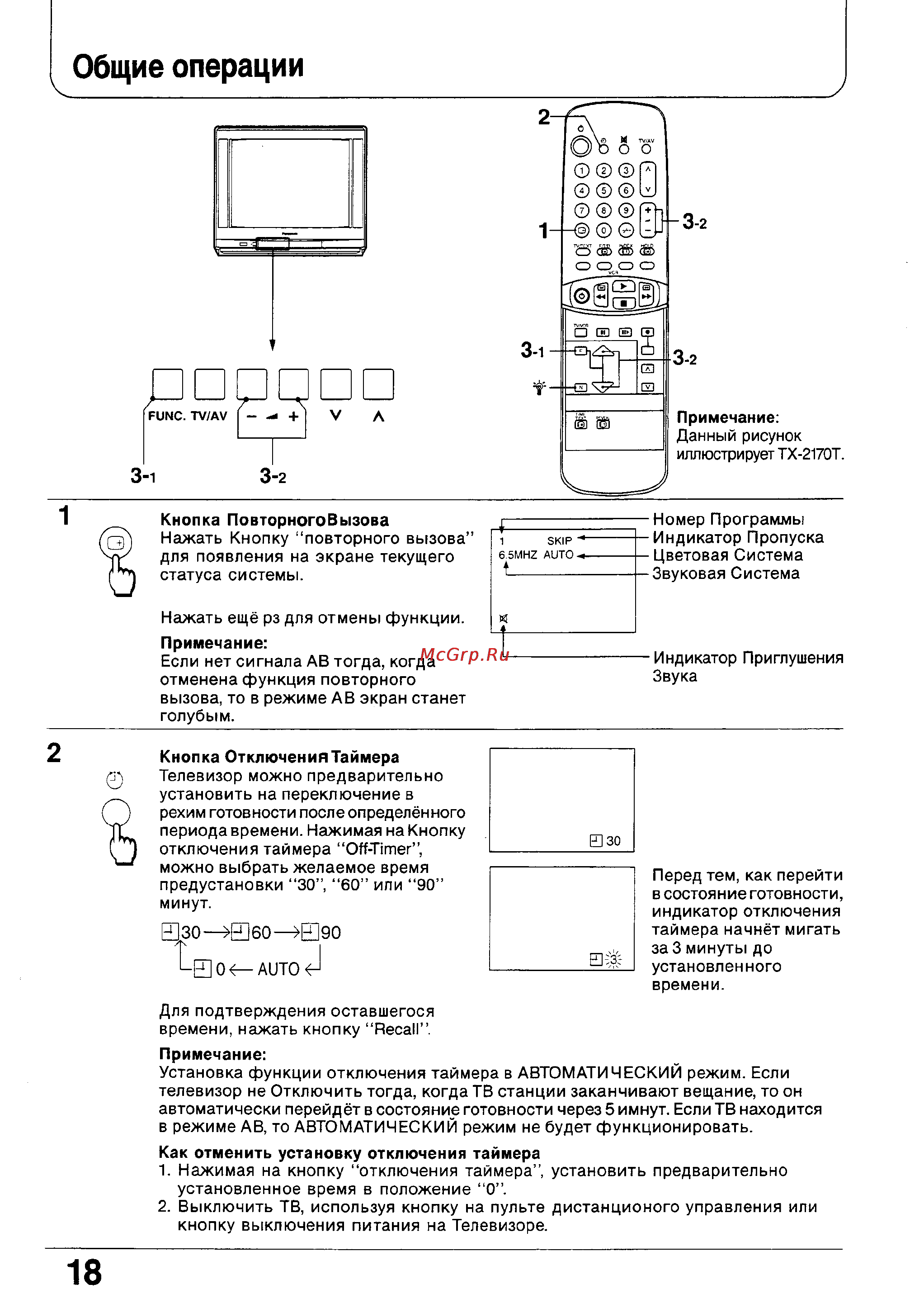Panasonic TC-2170R [18/28] Общие операции