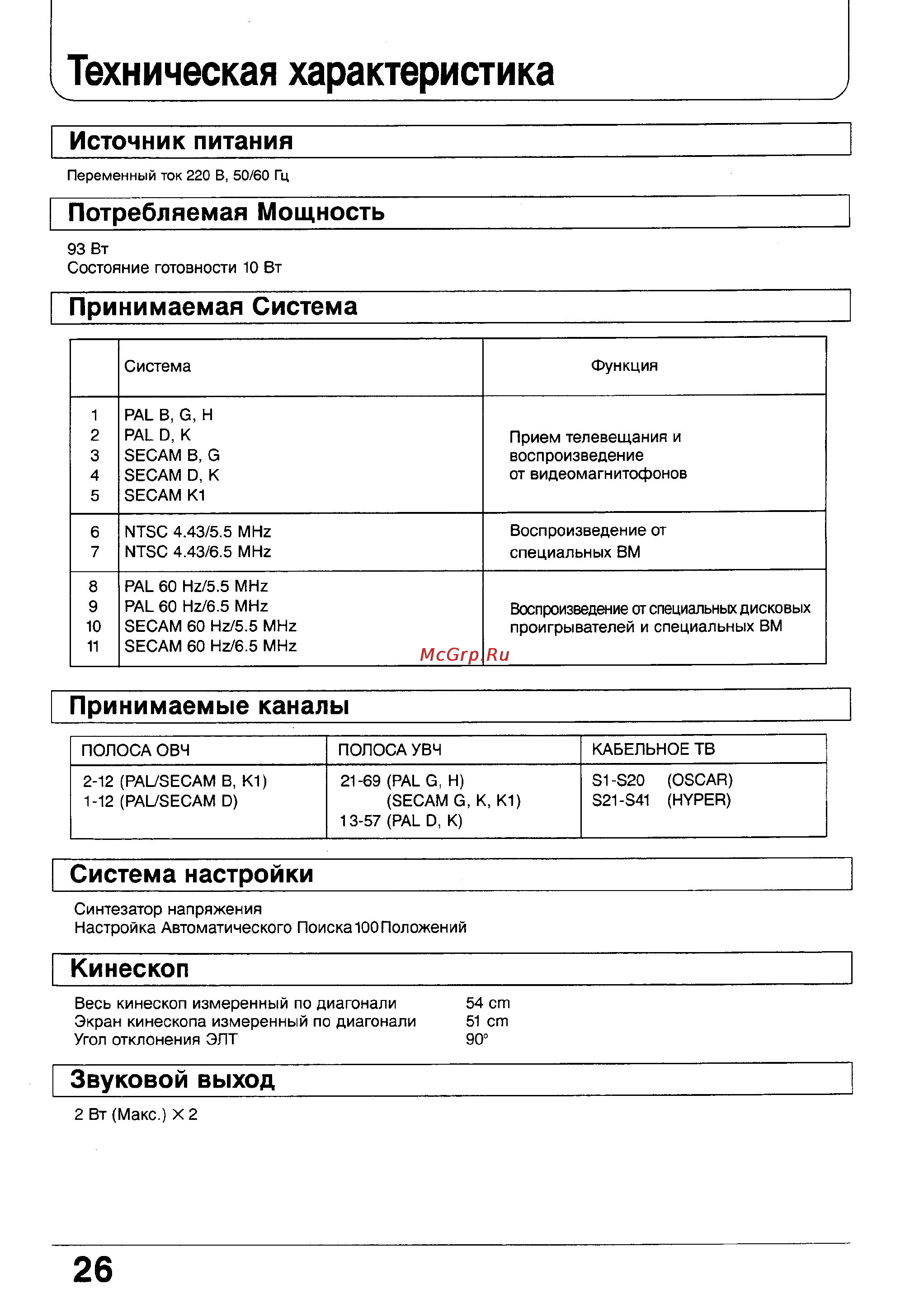 Panasonic TC-2170R [26/28] Техническая характеристика