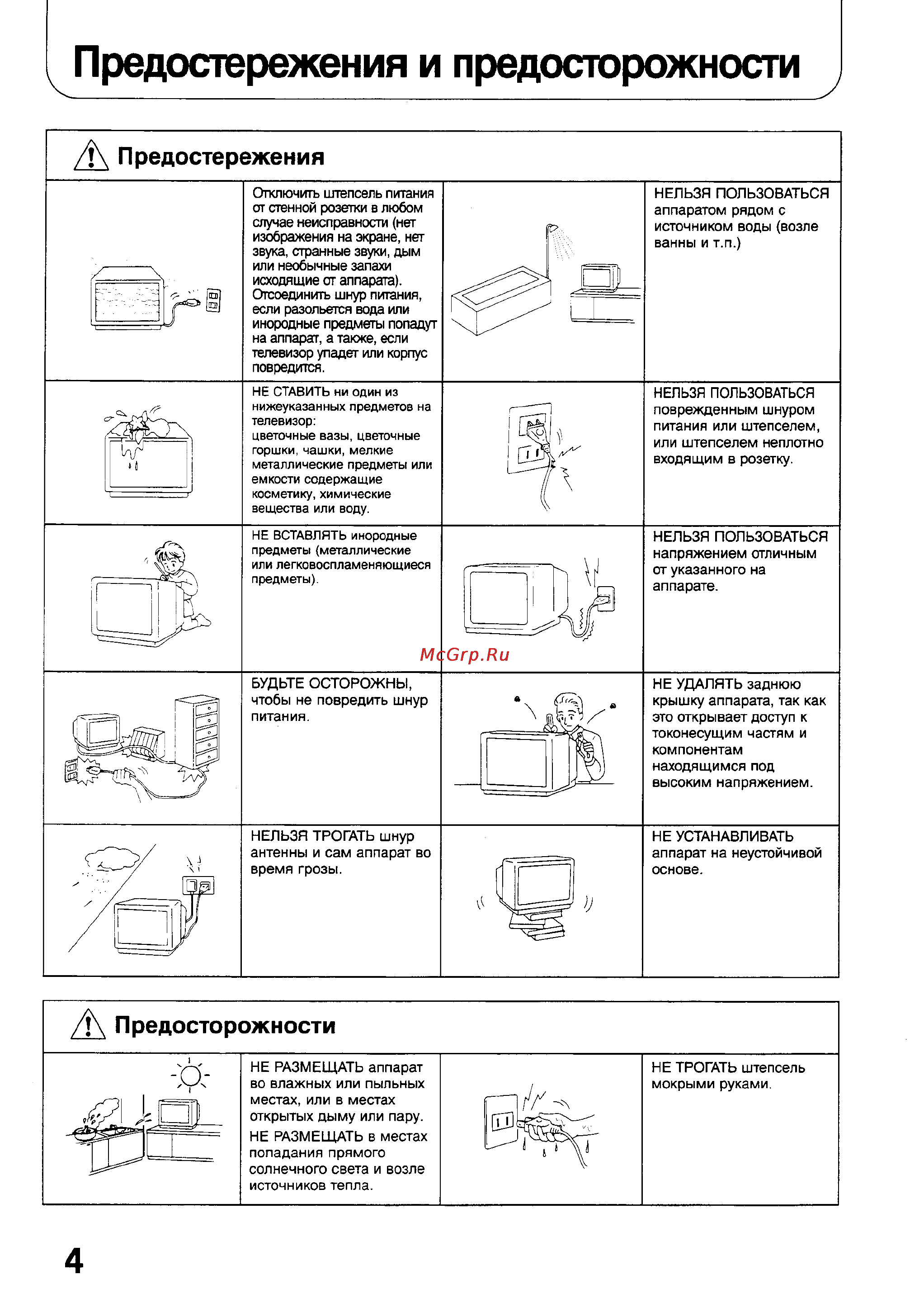 Panasonic TX-2170T [4/28] Предостережения и предосторожности