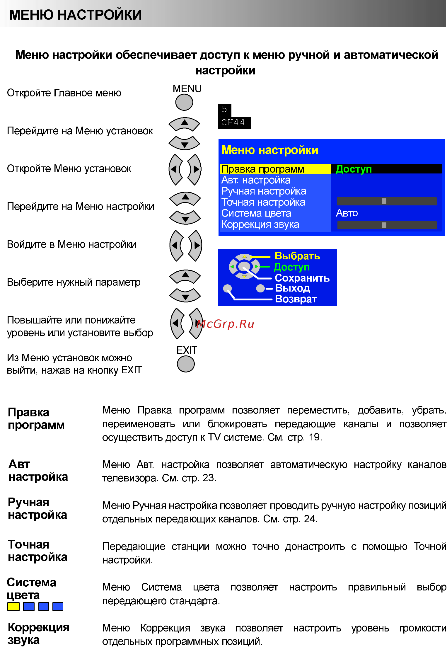 Panasonic TX-20LA5P [18/36] Меню настройки