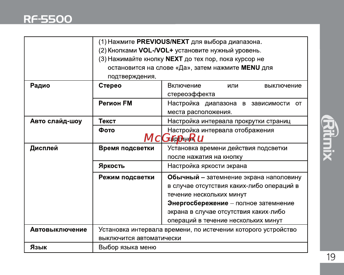 Ritmix RF-5500 4Gb Инструкция по эксплуатации онлайн [19/24] 2203
