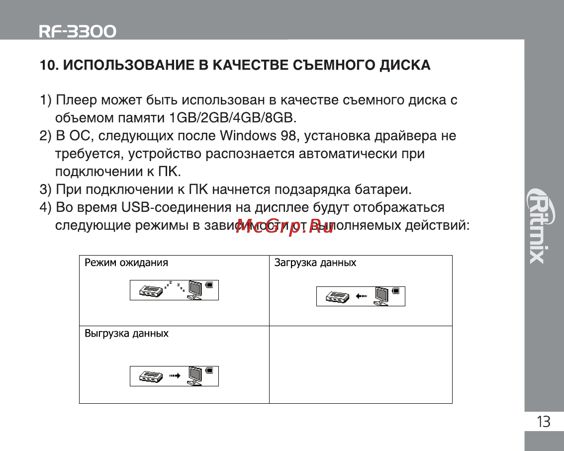 Ritmix RF-3300 2Gb [13/30] Использование в качестве съемного диска
