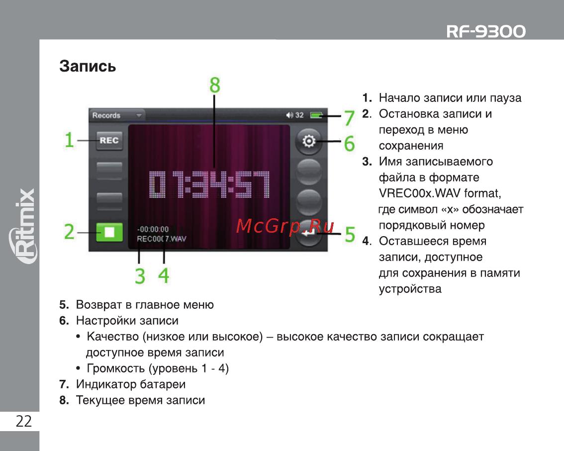 Ritmix RF-9300 8Gb Black Инструкция по эксплуатации онлайн [22/28] 2195