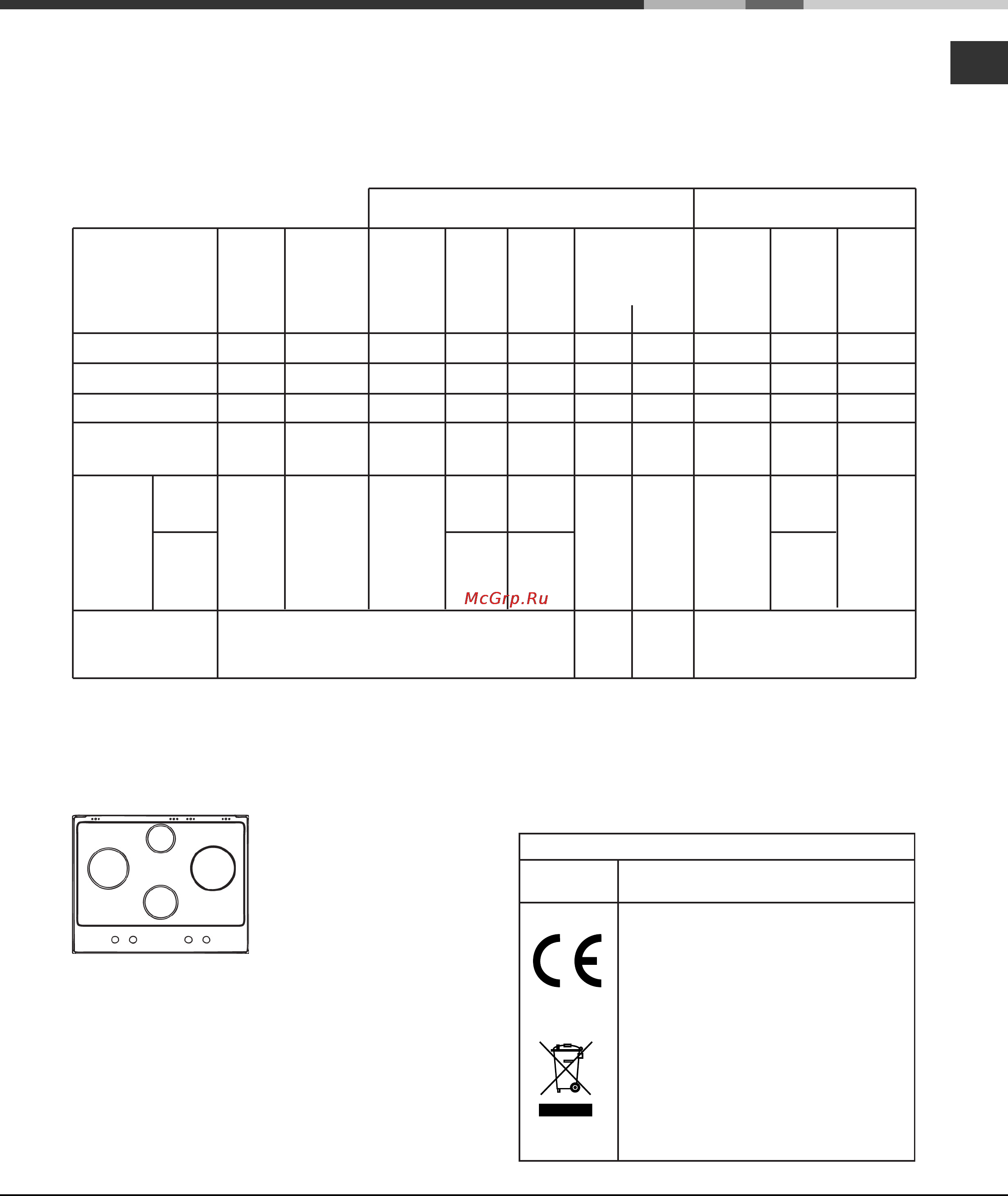 Hotpoint-Ariston GPL 64L CI [5/24] Burner and nozzle specifications for 65 cm versions only