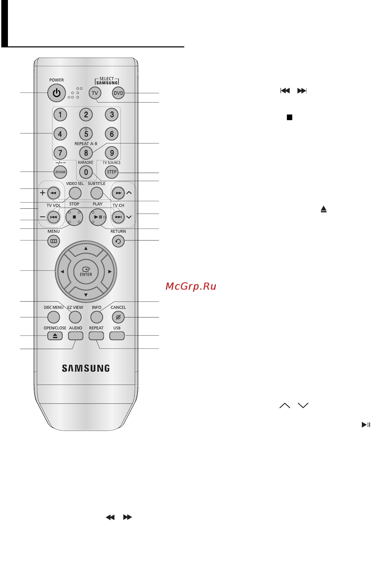 Samsung DVD-P480K [44/73] Огляд пульта дистанц йного керування