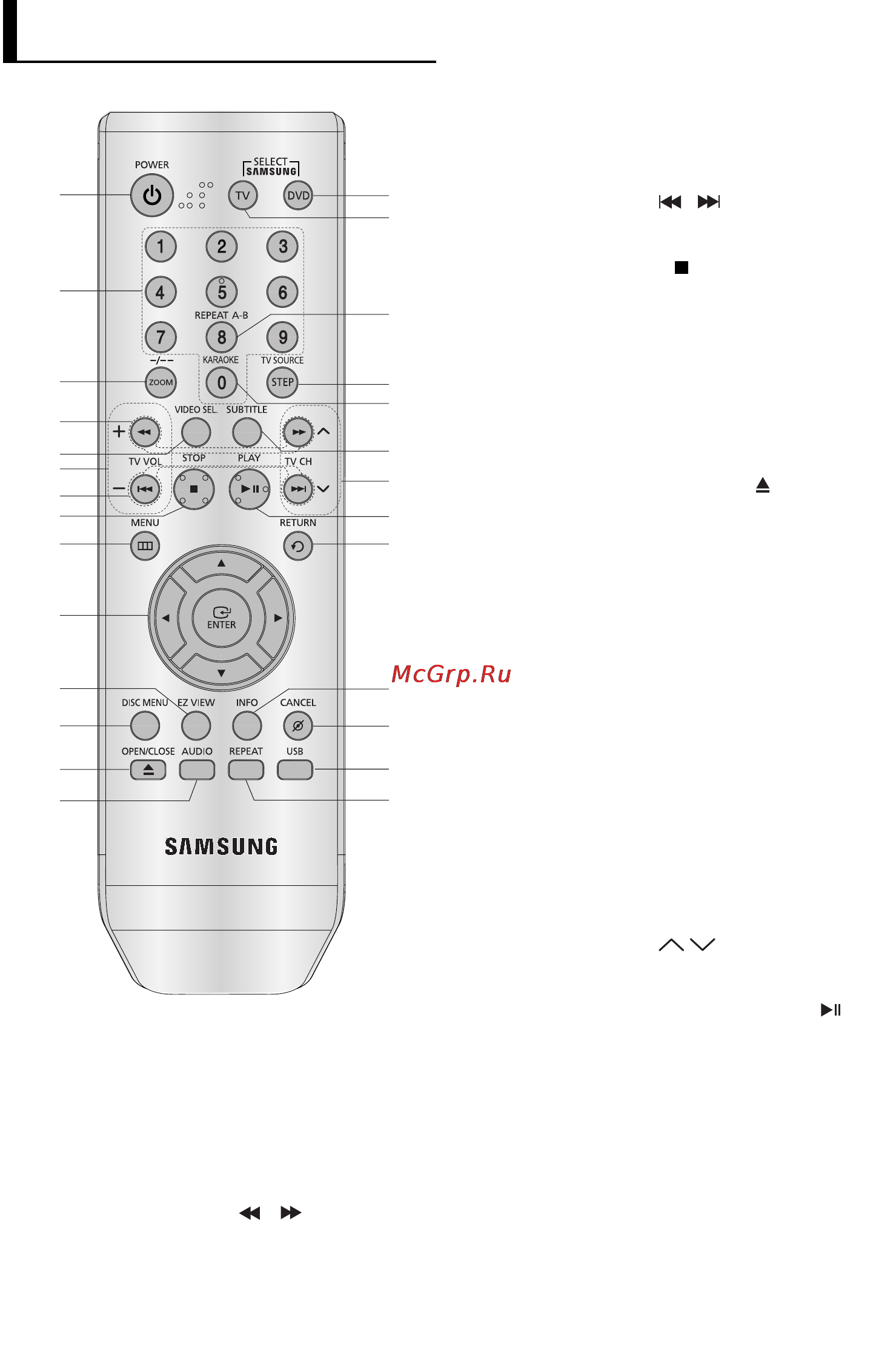 Samsung DVD-P380KD [43/68] Огляд пульта дистанц йного керування