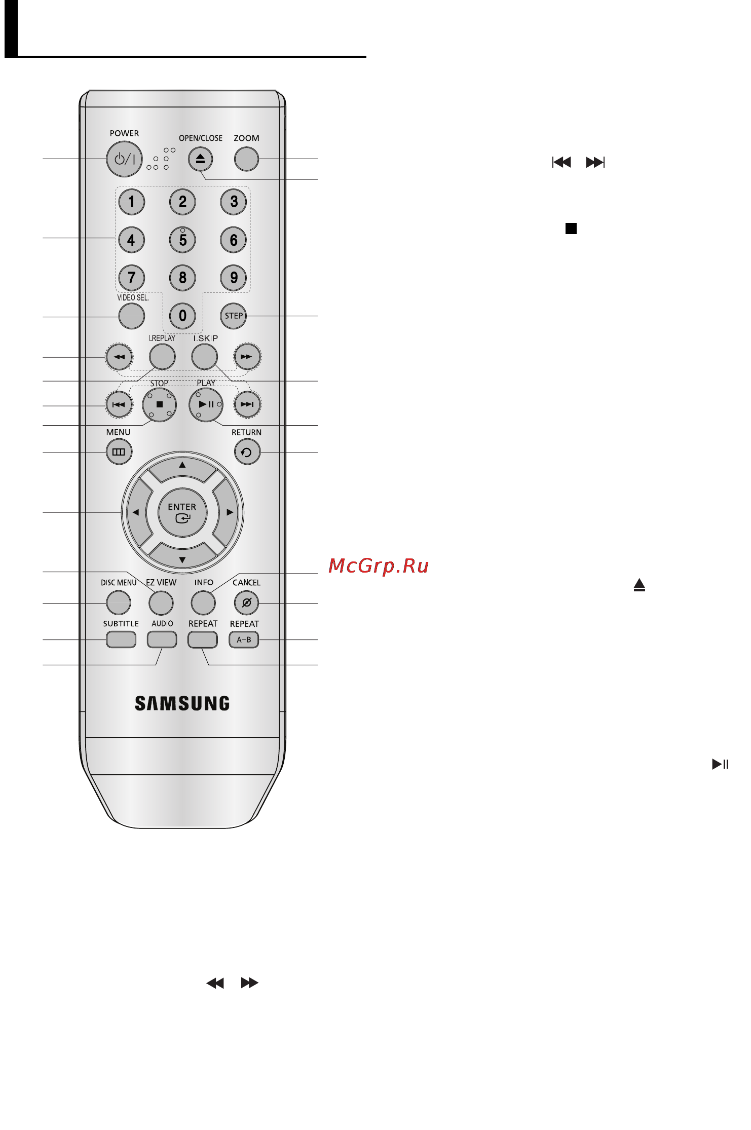 Samsung DVD-P375 [40/66] Огляд пульта дистанцмного керування