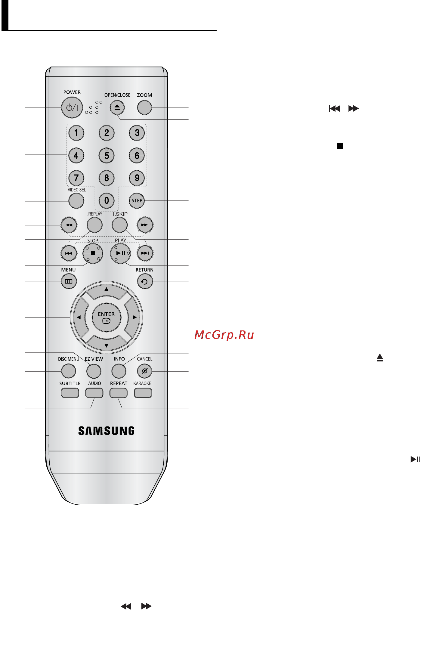 Samsung DVD-P361K [41/68] Огляд пульта