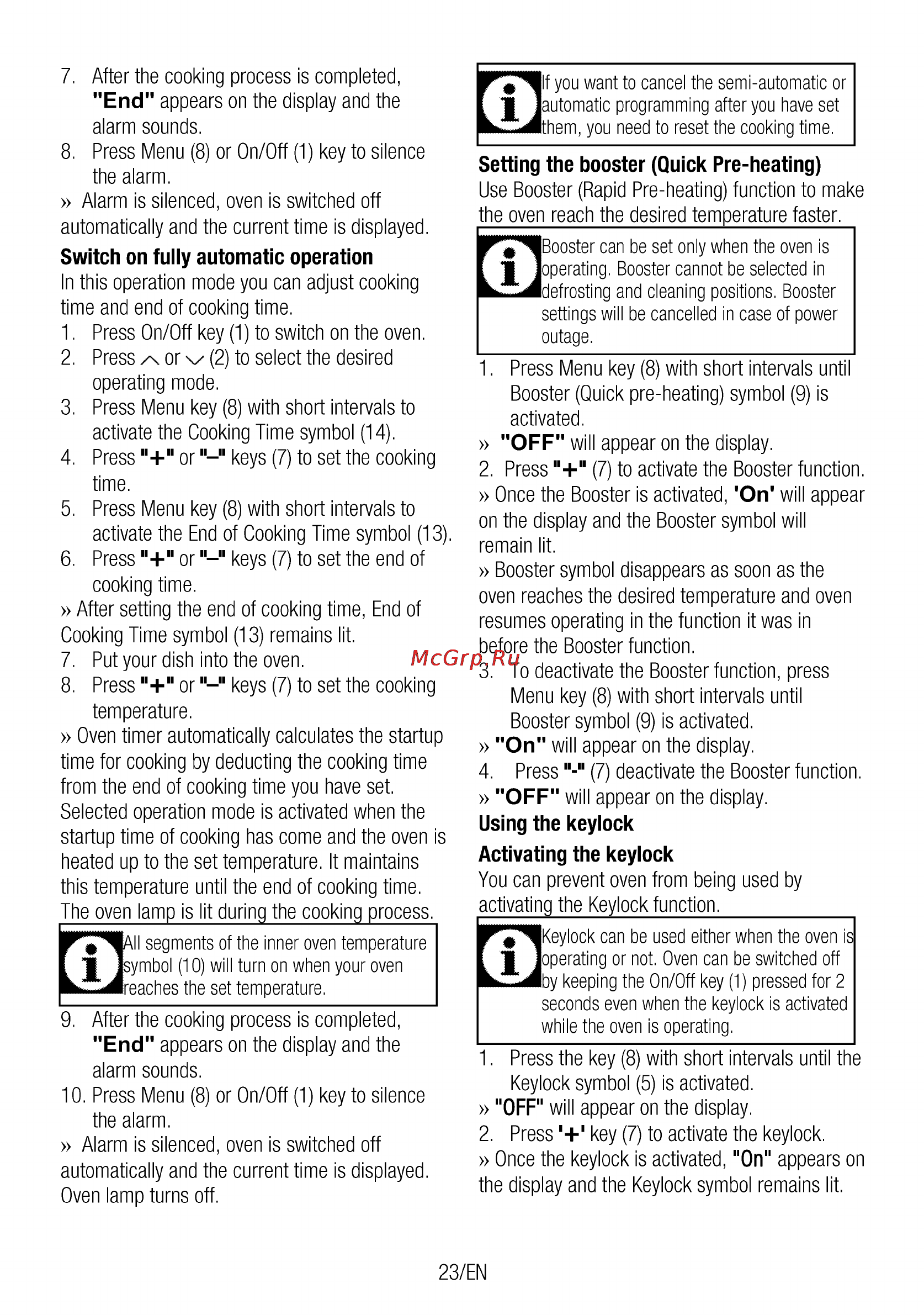 Beko OIM 25600 X [23/68] Lf you want to cancel the semi automatic or 1 jautomatic programming after you have set jlthem you need to reset the cooking time