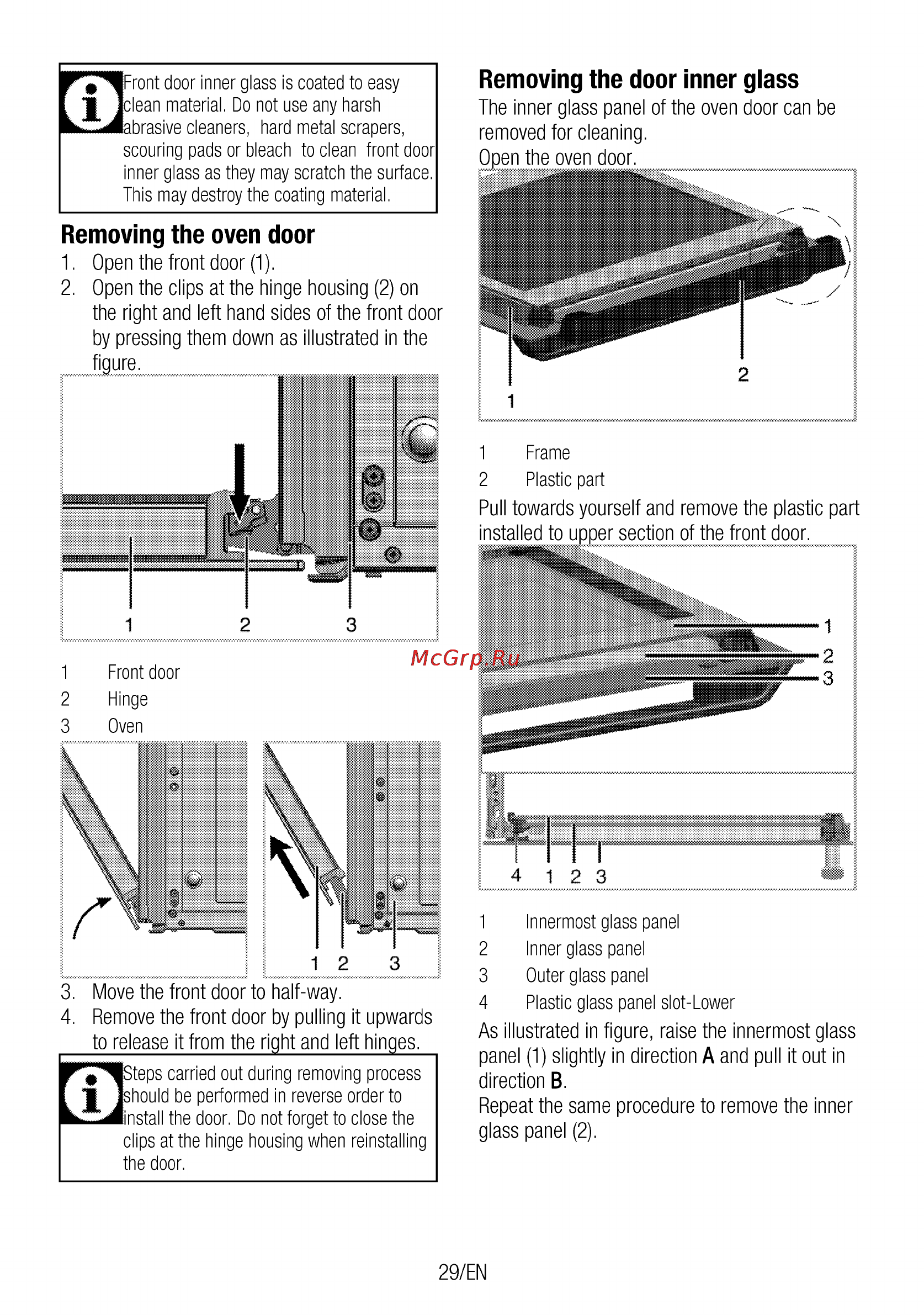 Beko OIM 25600 X [29/68] Removing the door inner glass