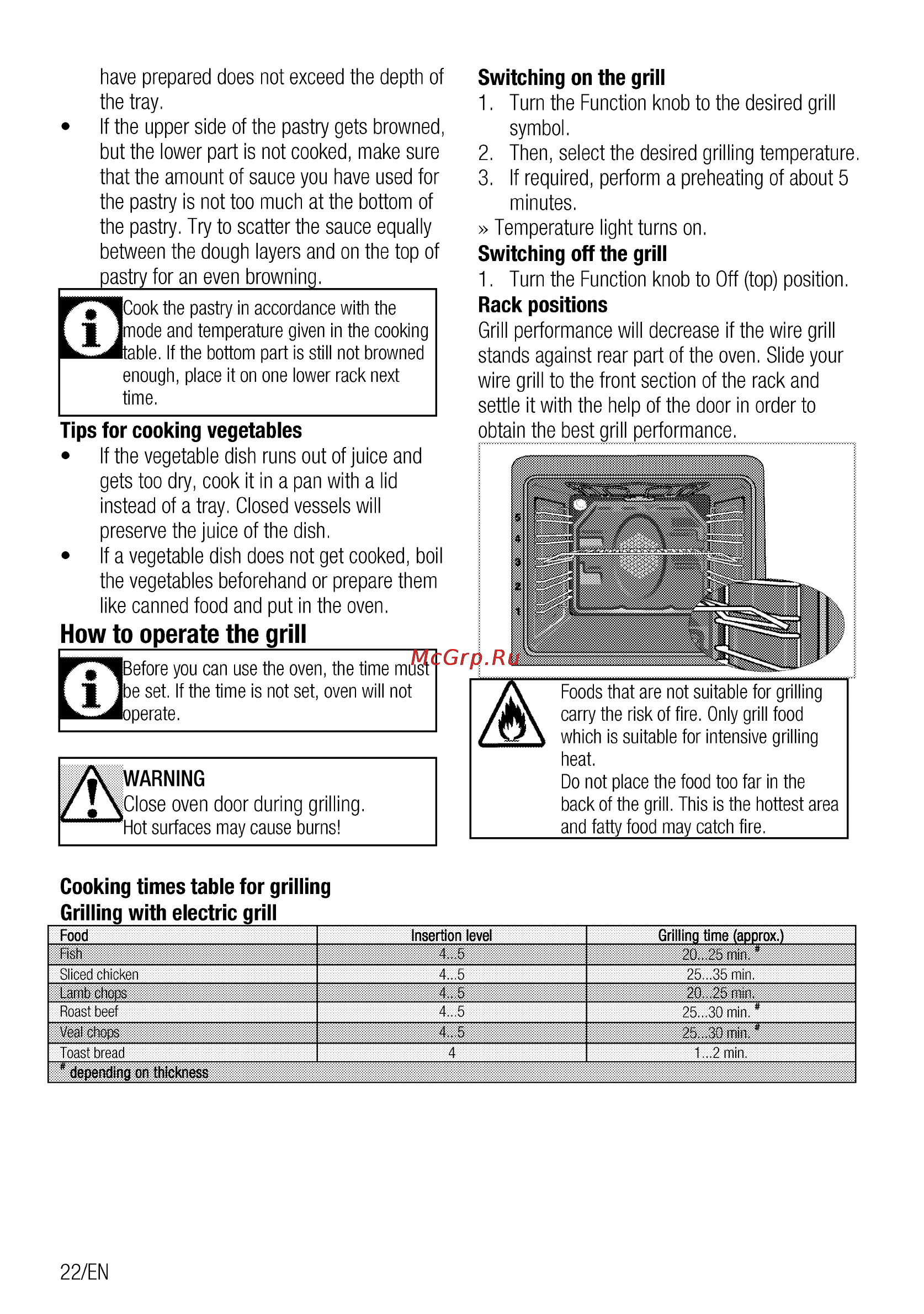 Beko OIE 24300 W [22/60] How to operate the grill__________