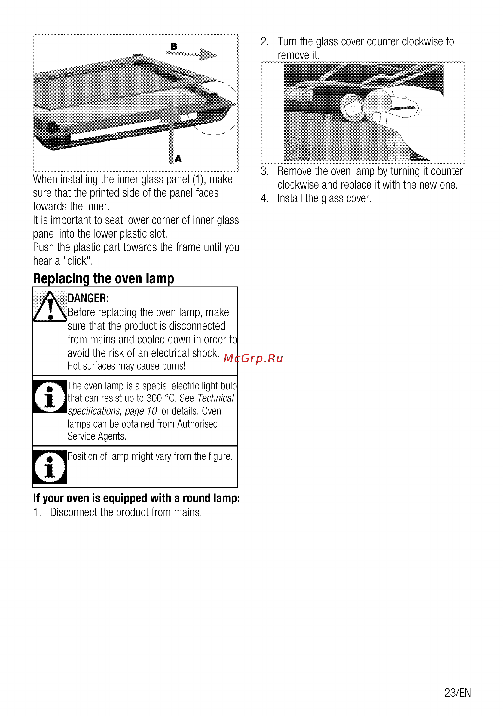 Beko OIE 22101 X [23/56] Replacing the oven lamp