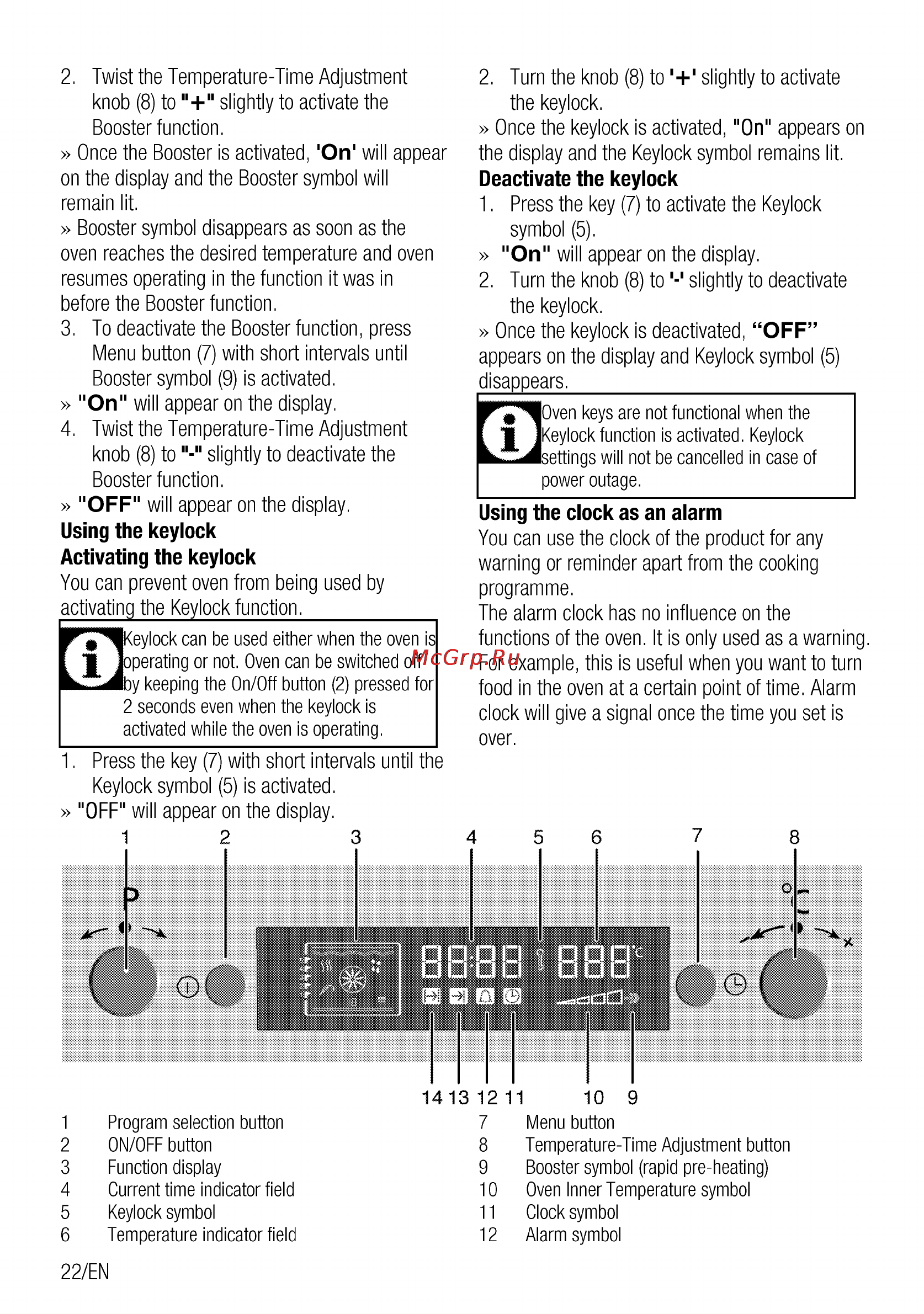 Beko OIE 25502 X [22/64] Ven keys are not functional when the keylock function is activated keylock ettings will not be cancelled in case of ower outage