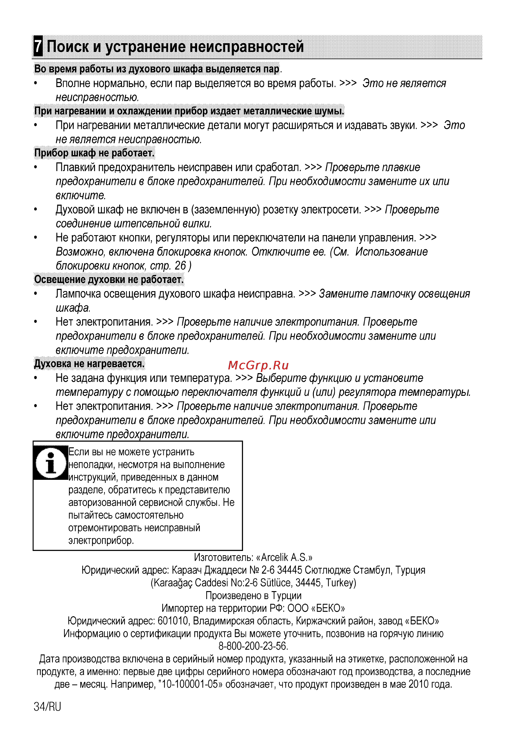 Beko OIE 25500 X [62/64] Q поиск и устранение неисправностей