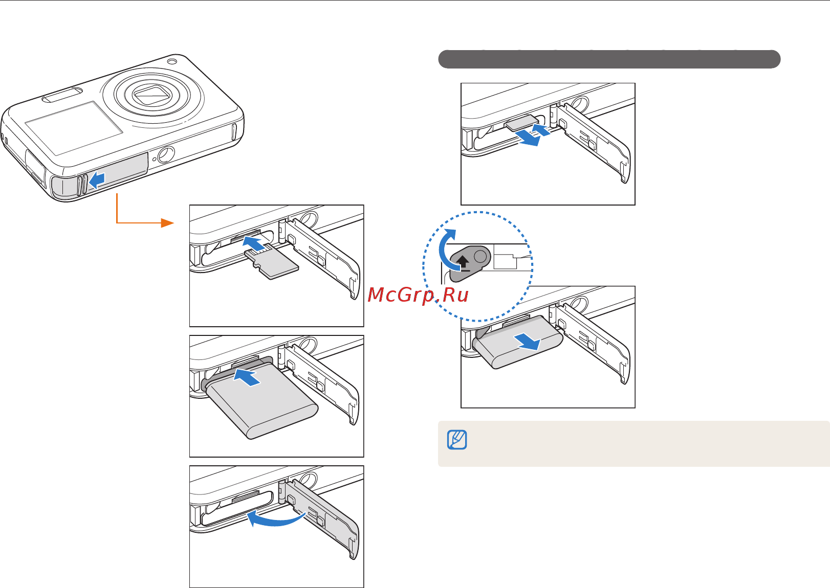 Samsung PL120 Violet [17/126] Установка аккумуляторной батареи и карты памяти