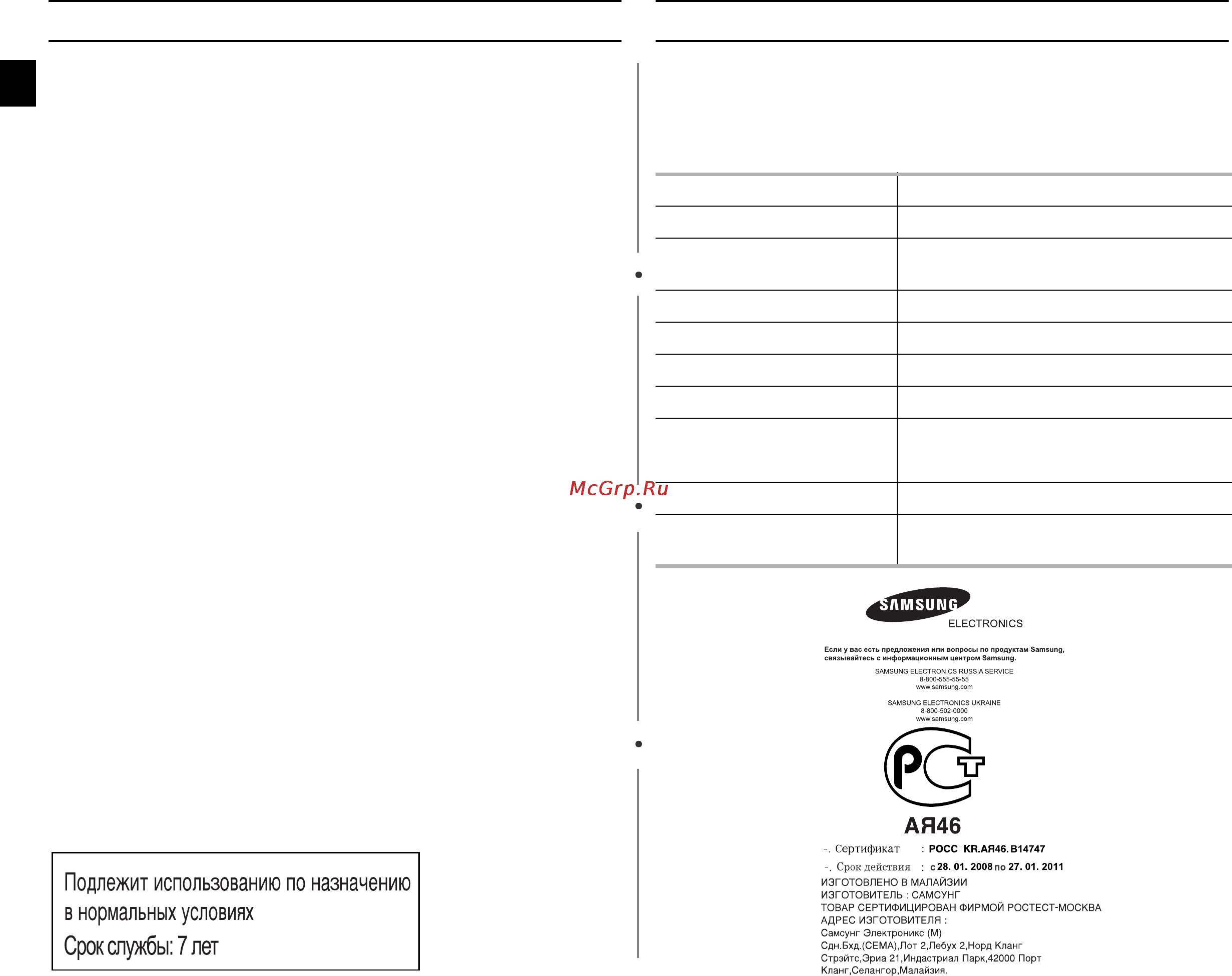 Samsung MW-83 UR-X [12/12] Технические характеристики
