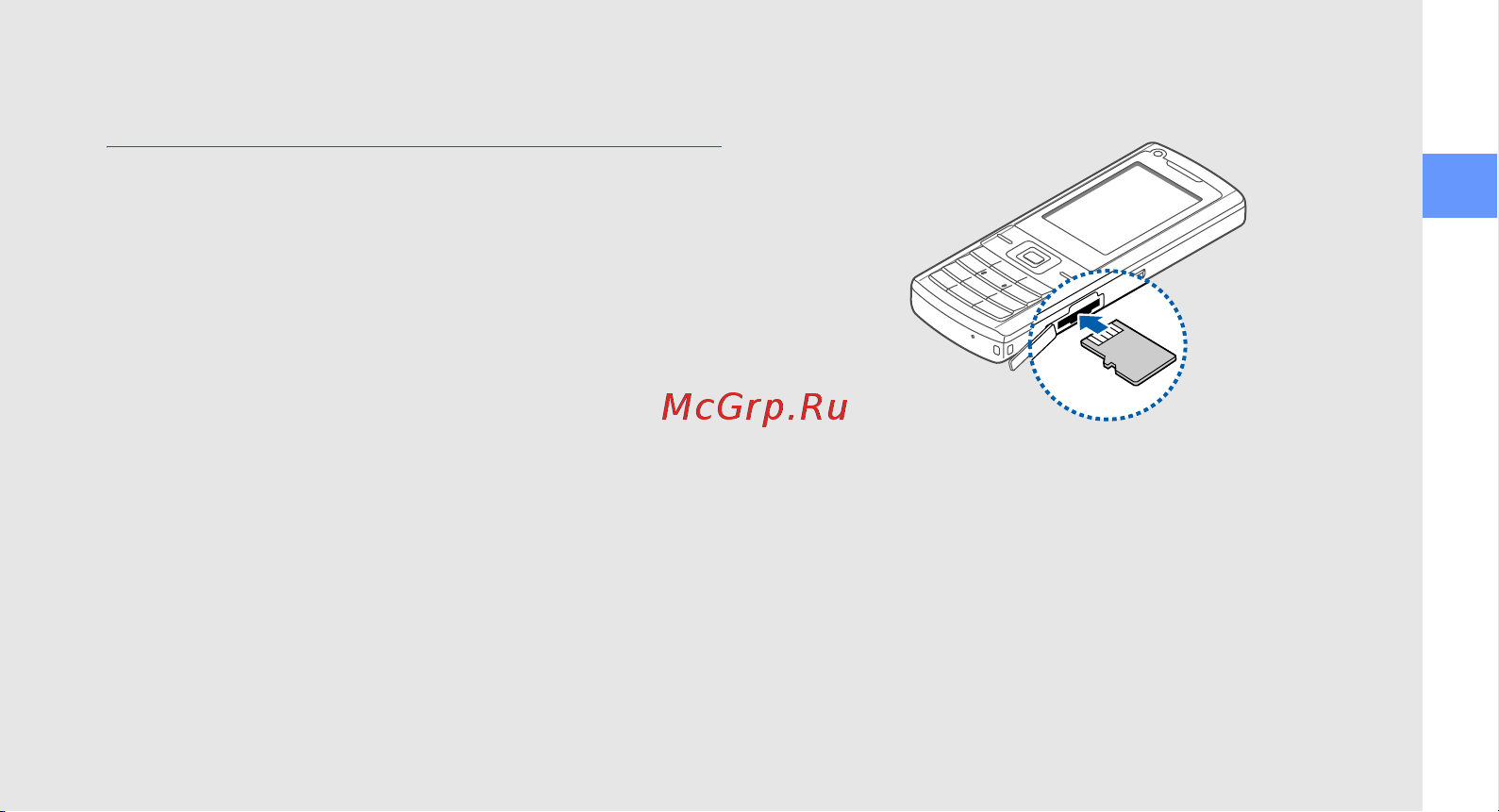 Samsung SGH-L700 Dark/Grey [24/66] Установка карты памяти дополнительно