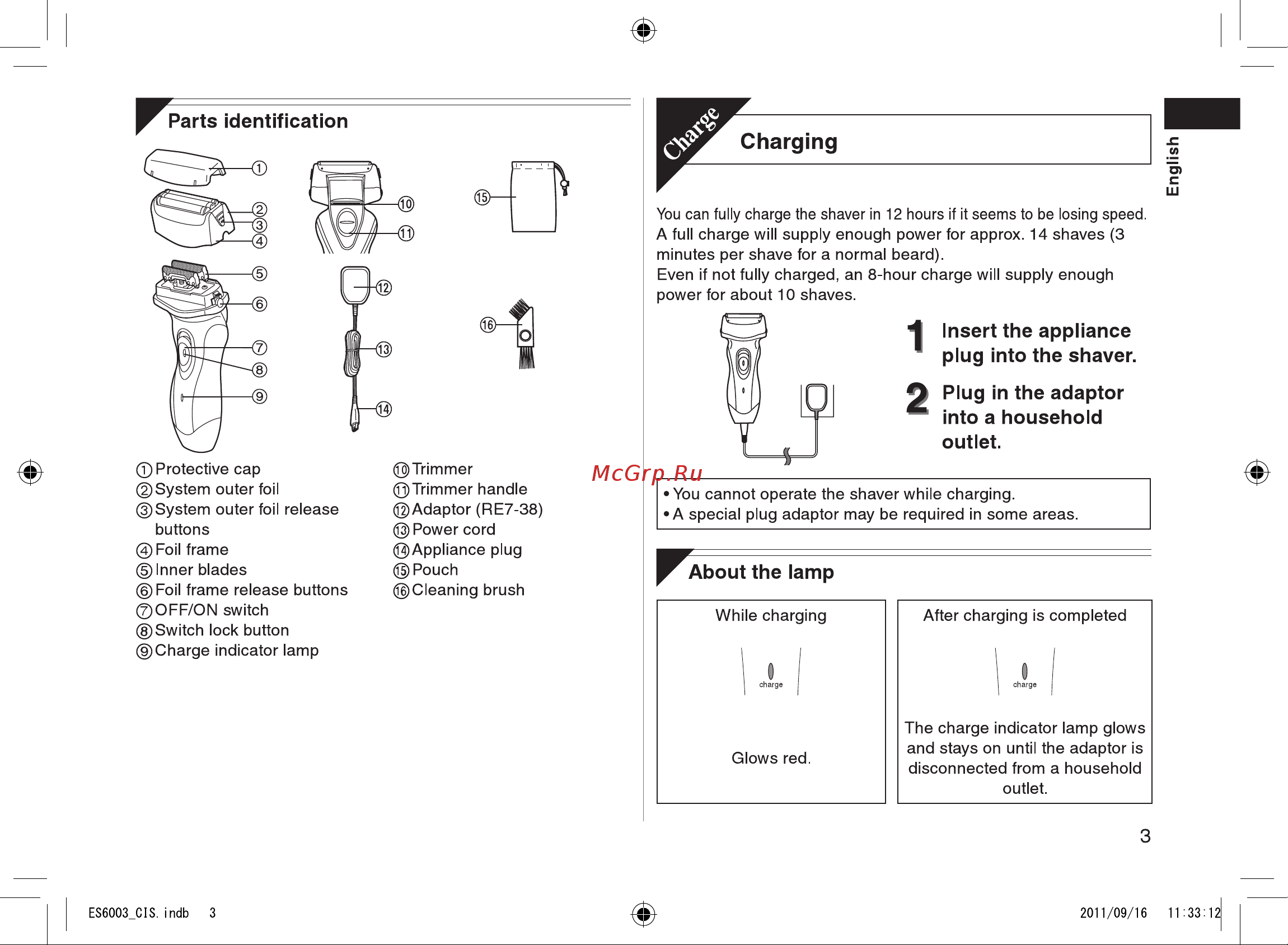 Panasonic ES6003 S520 [3/28] Charging