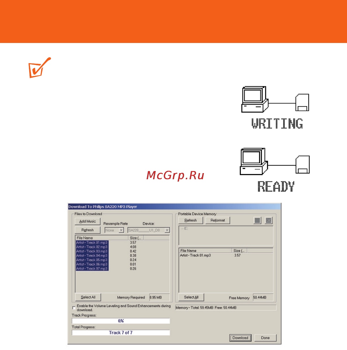 Philips SA238 [16/39] Transferring mp3 wma files