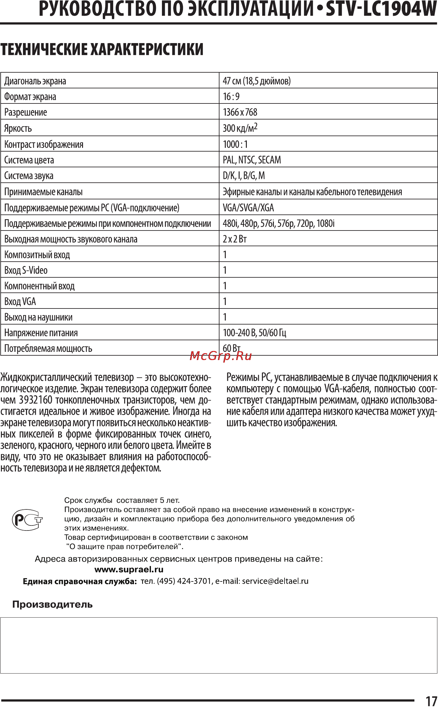 Supra STV-LC1904W Инструкция по эксплуатации онлайн [17/19] 37288