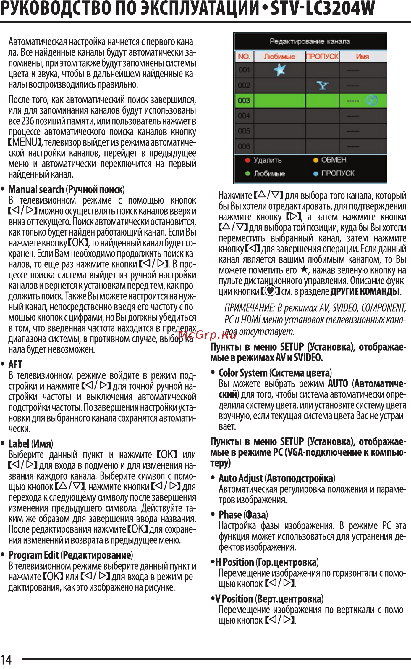 Supra STV-LC3204W [14/23] Руководство по эксплуатации ту 1с3204ш
