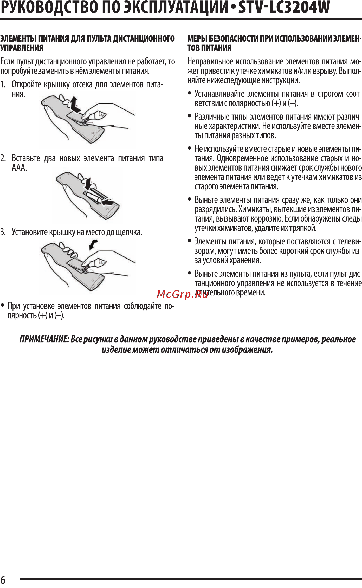 Supra STV-LC3204W [6/23] Примечание все рисунки в данном руководстве приведены в качестве примеров реальное изделие может отличаться от изображения
