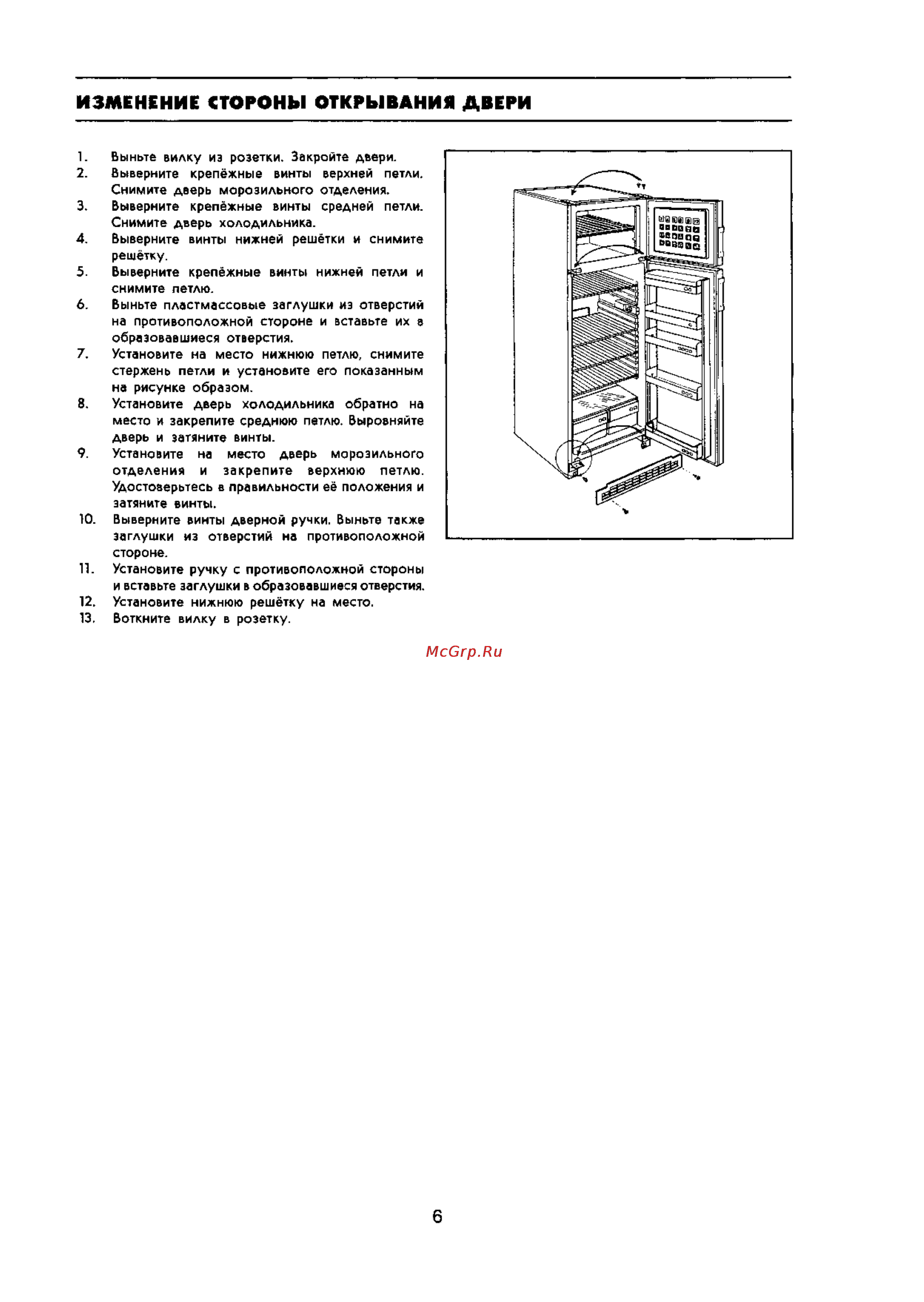 Zanussi ZFD 22/6 [6/7] Изменение стороны открывания двери
