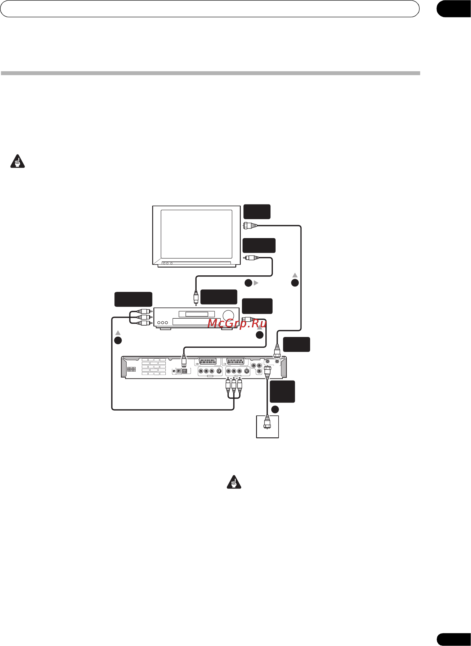 Pioneer DVR-530H-S [19/126] Не подключайте этот рекордер к телевизору через видеомагнитофон используя аудио видеокабели всегда подсоединяйте его непосредственно к телевизору