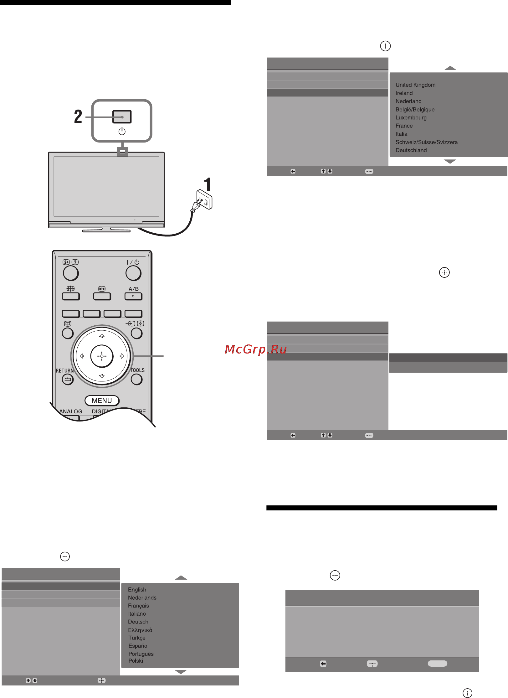Sony BRAVIA KDL-32S4000 [36/181] Выбор языка страны региона и места просмотра