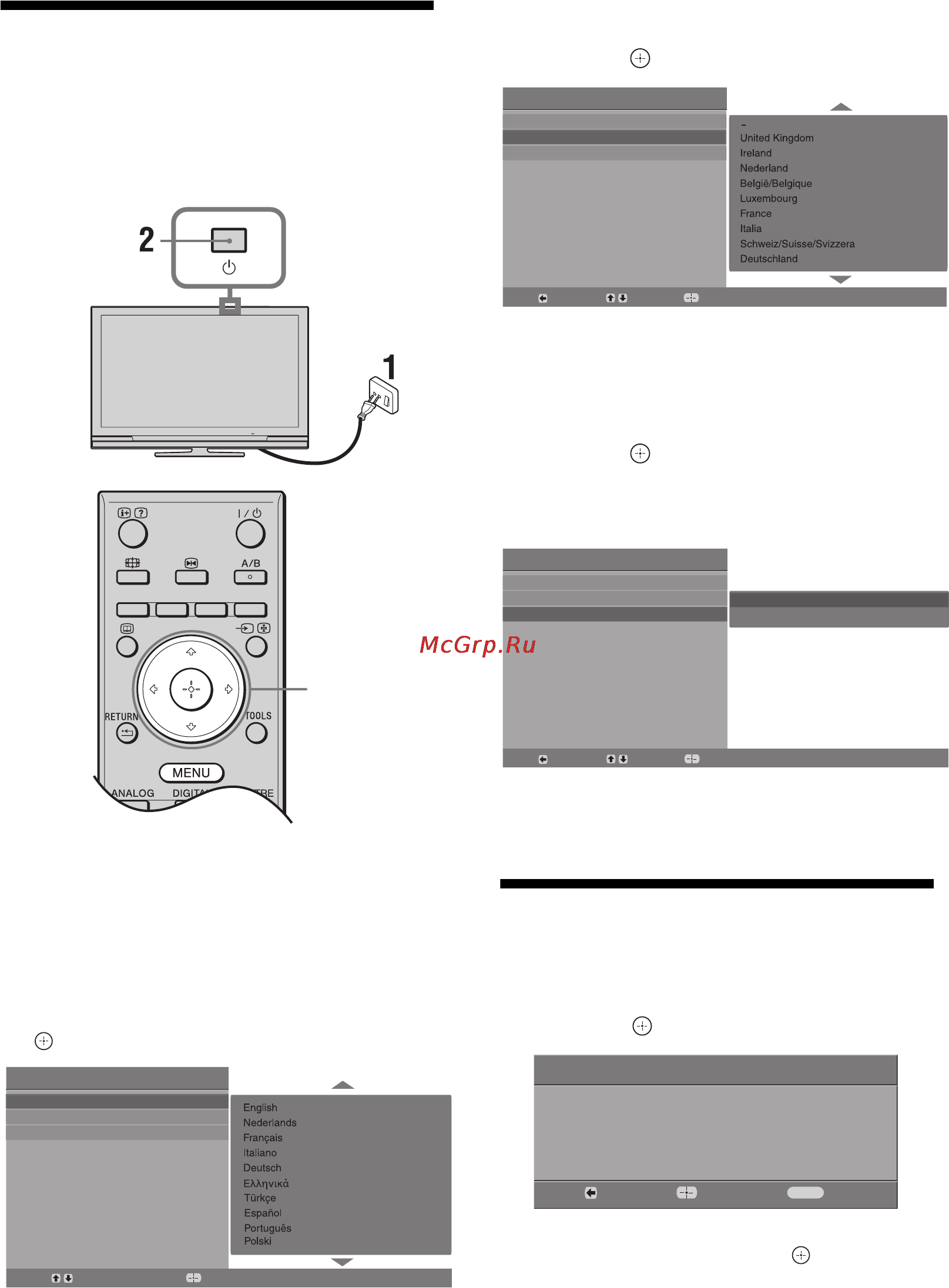 Sony KDL-26U4000 [96/181] Volba jazyka země oblasti a umístění