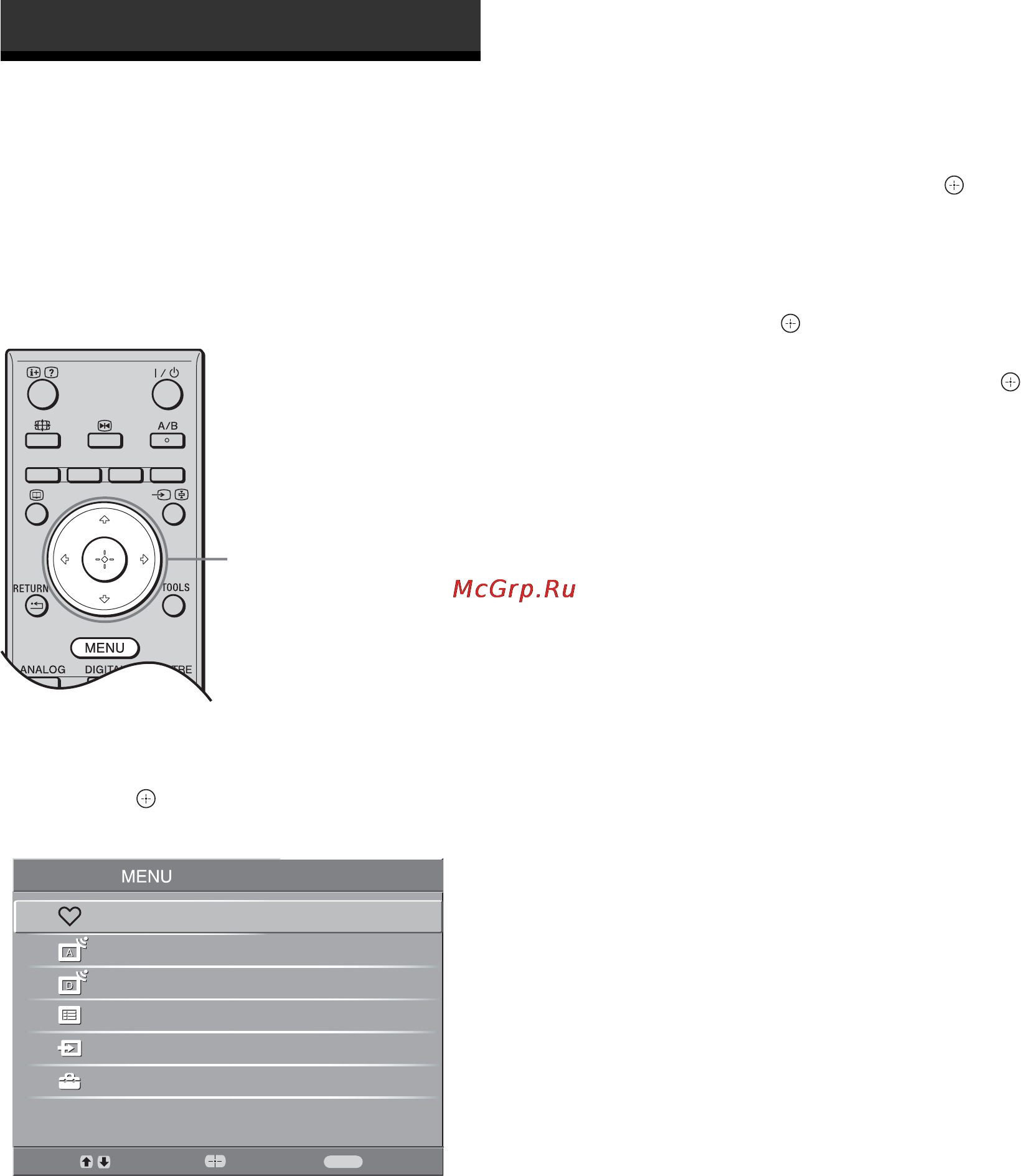 Sony KDL-26T3000 [122/204] Navigace v nabídkách