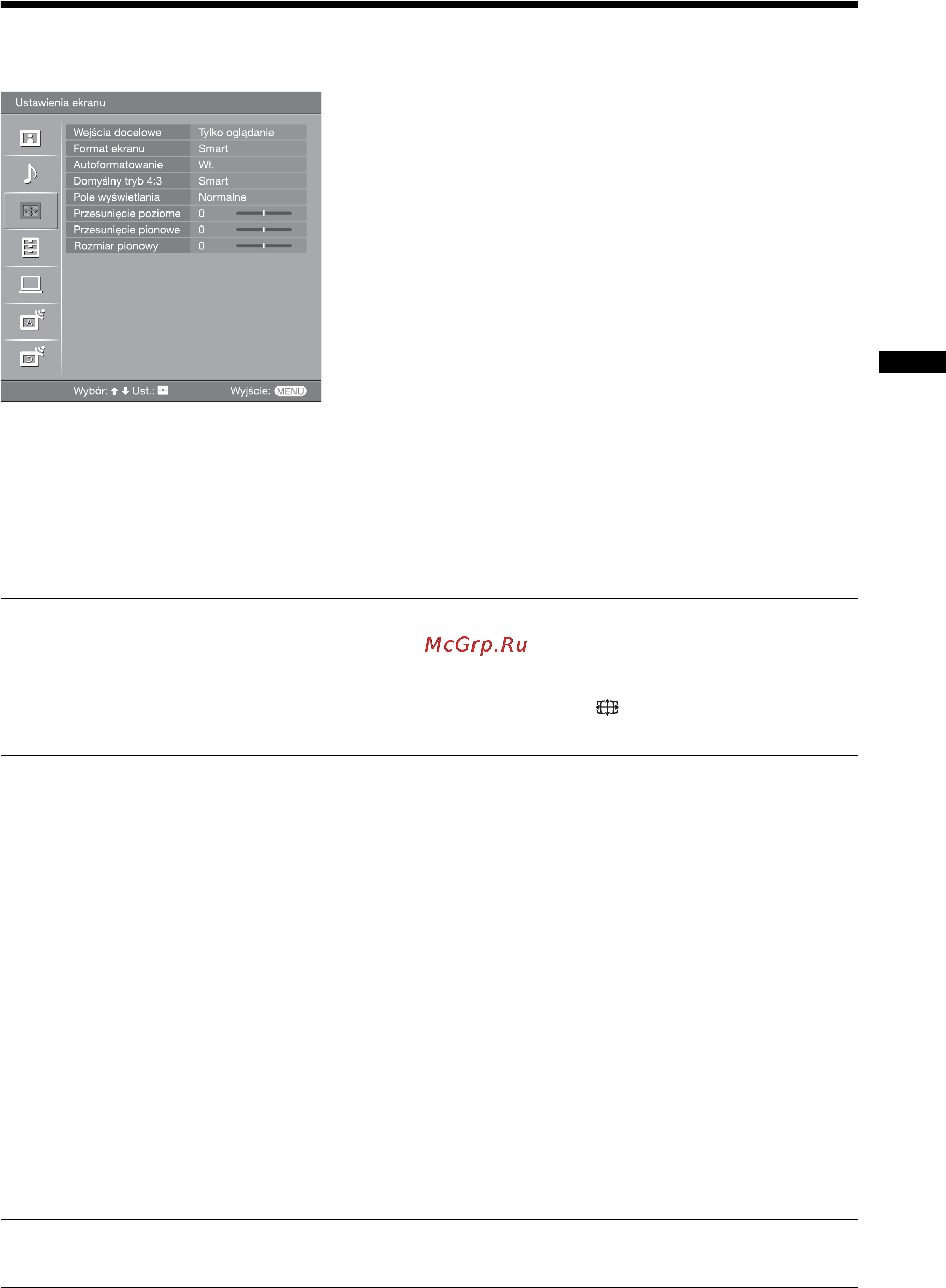 Sony KDL-26S2020 [111/132] Menu ustawienia ekranu