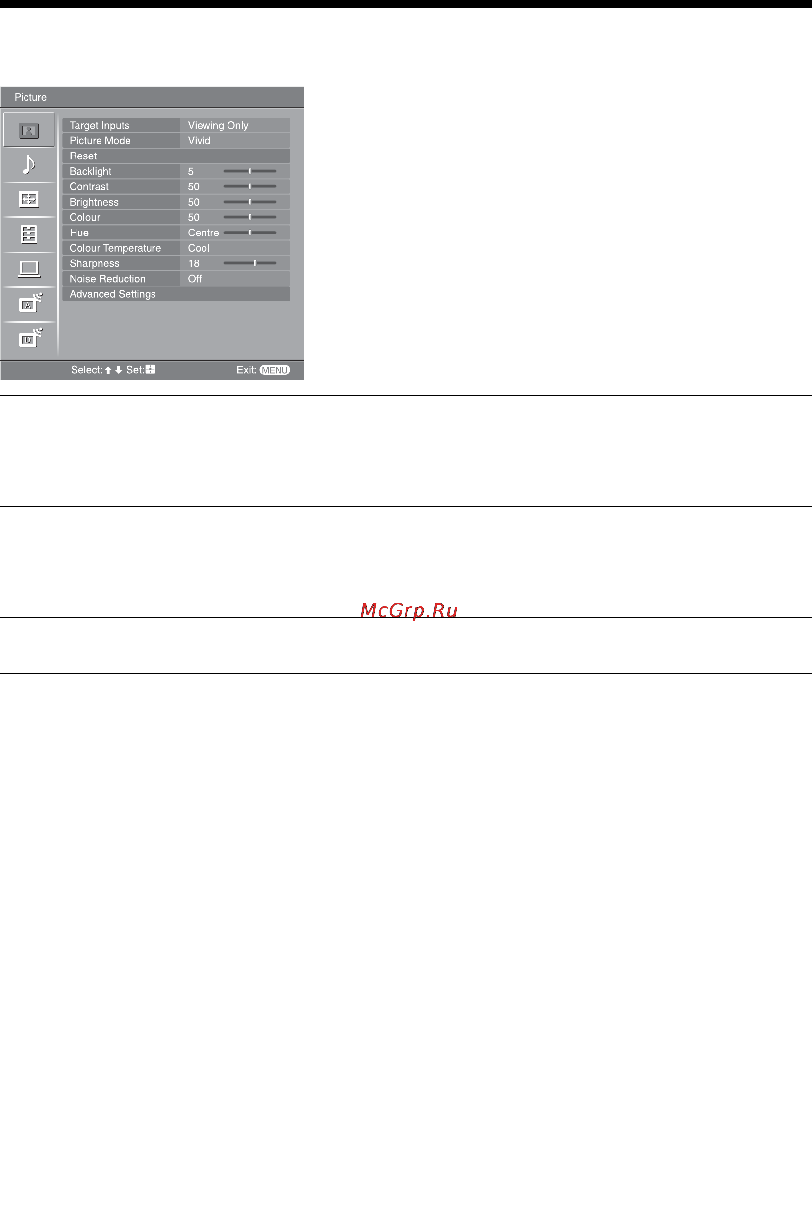 Sony KDL-26S2020 [20/132] Picture menu