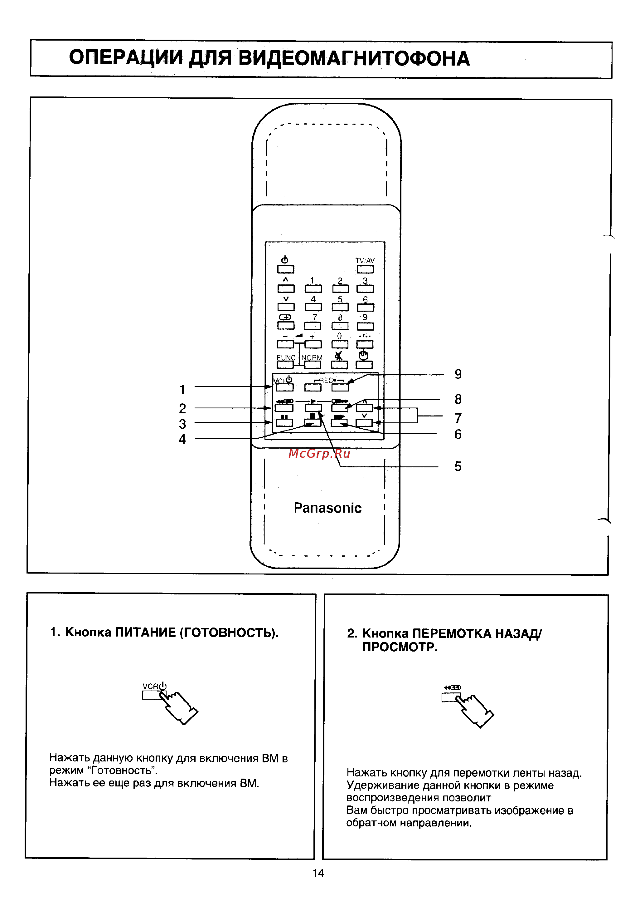 Panasonic TC-21L3R [16/21] Операции для видеомагнитофона