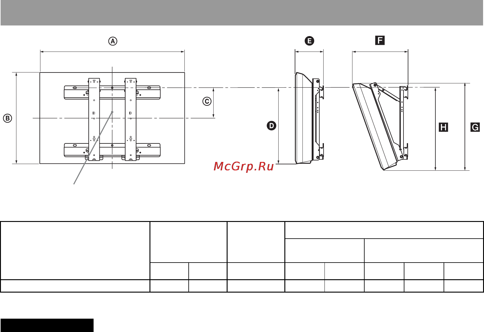 Sony KDL-22S5500 [36/44] Таблица установочных размеров телевизора