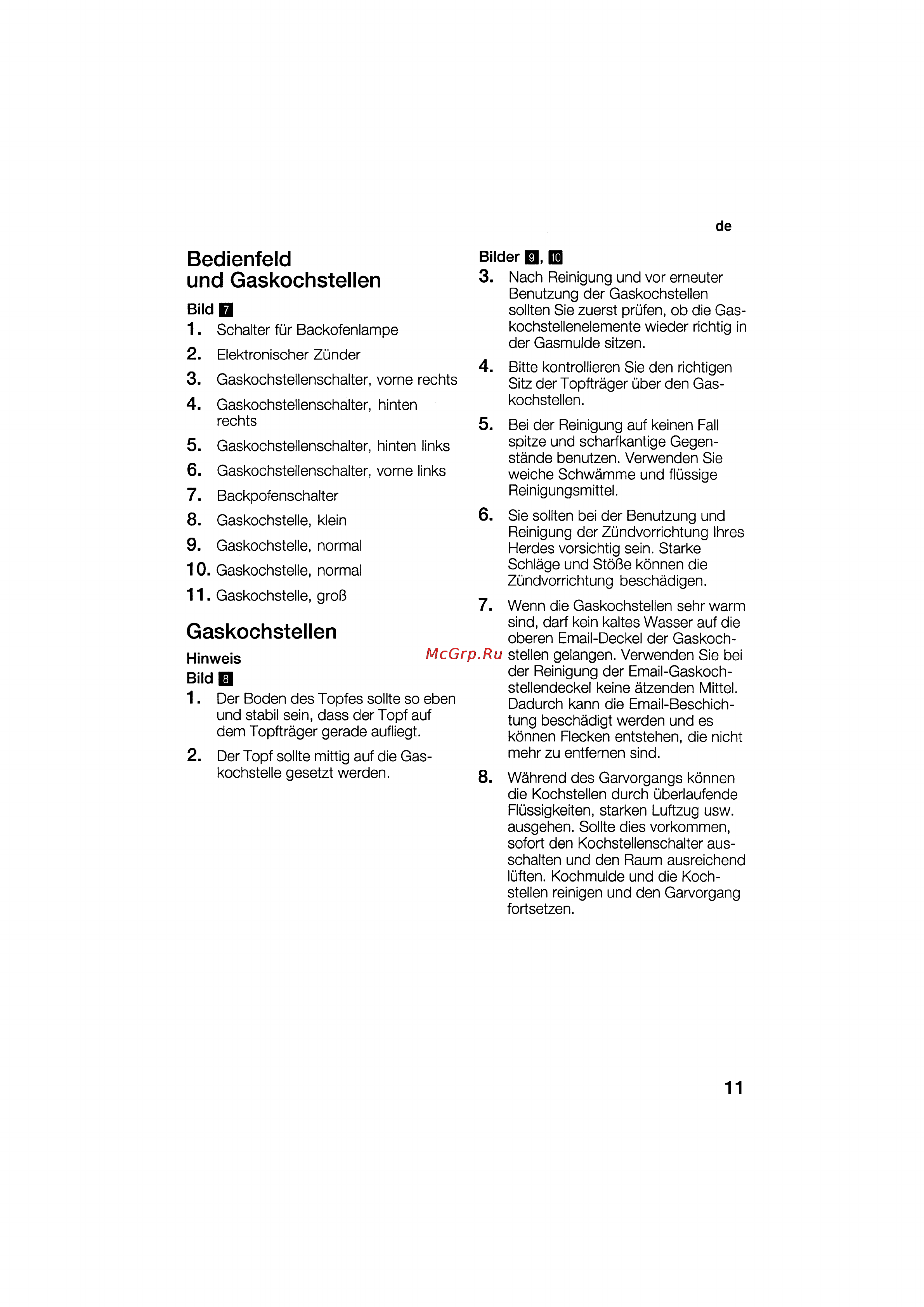 Bosch HSG 142 E EU [11/124] Bedienfeld und gaskochstellen