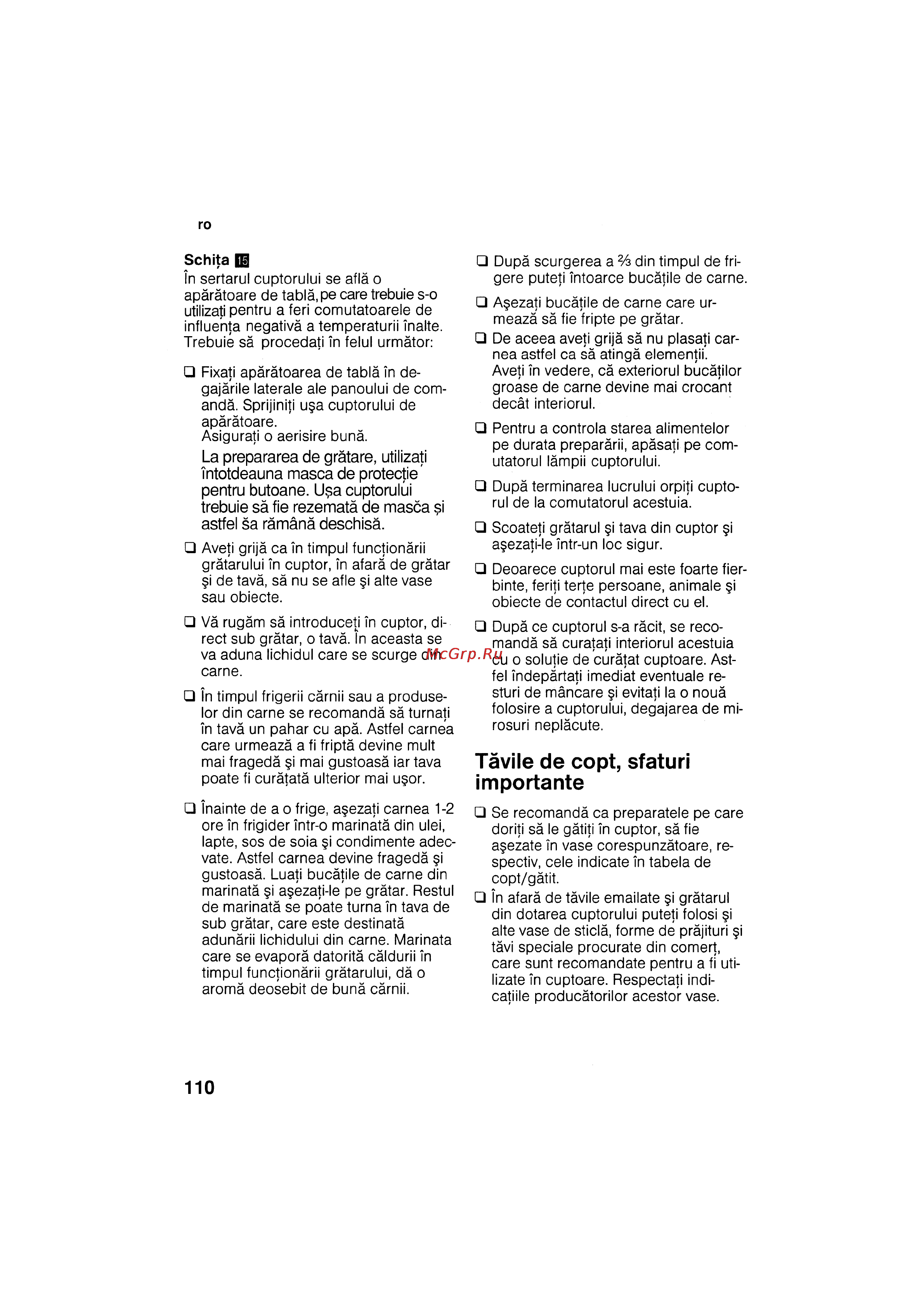 Bosch HSG 142 E EU [110/124] Távile de copt sfaturi importante
