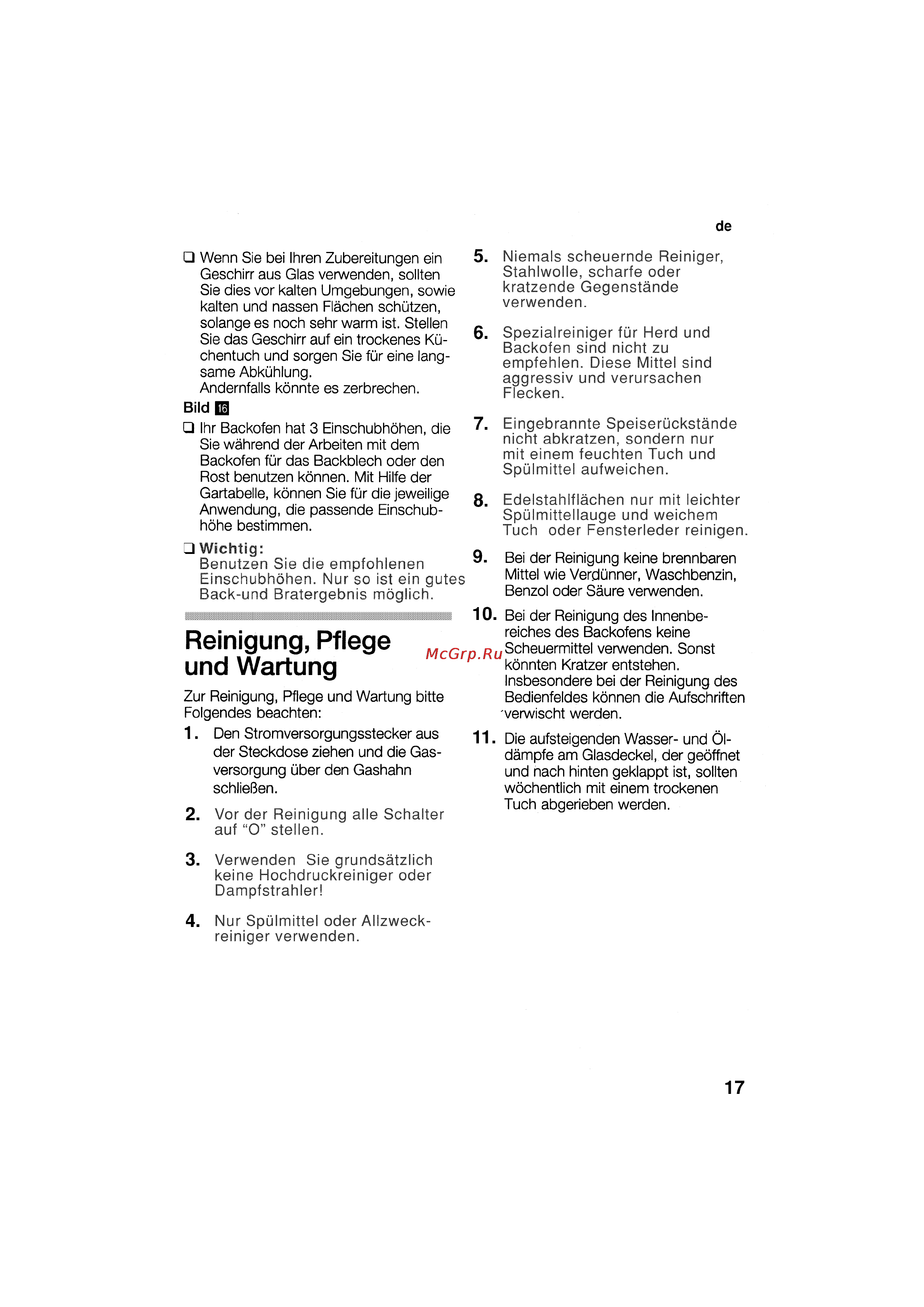 Bosch HSG 142 E EU [17/124] Reinigung pflege und wartung