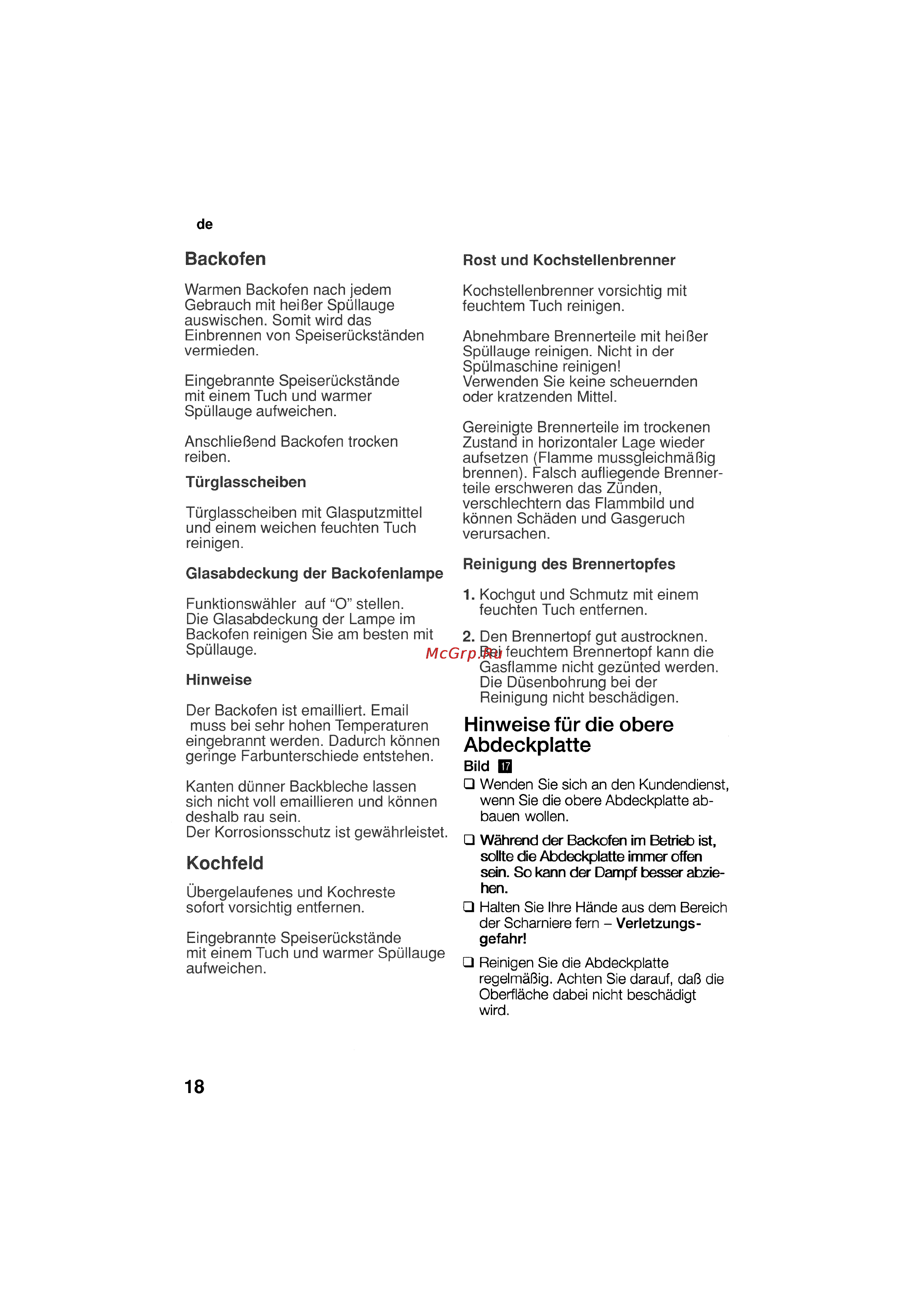 Bosch HSG 142 E EU [18/124] Hinweise für die obere abdeckplatte