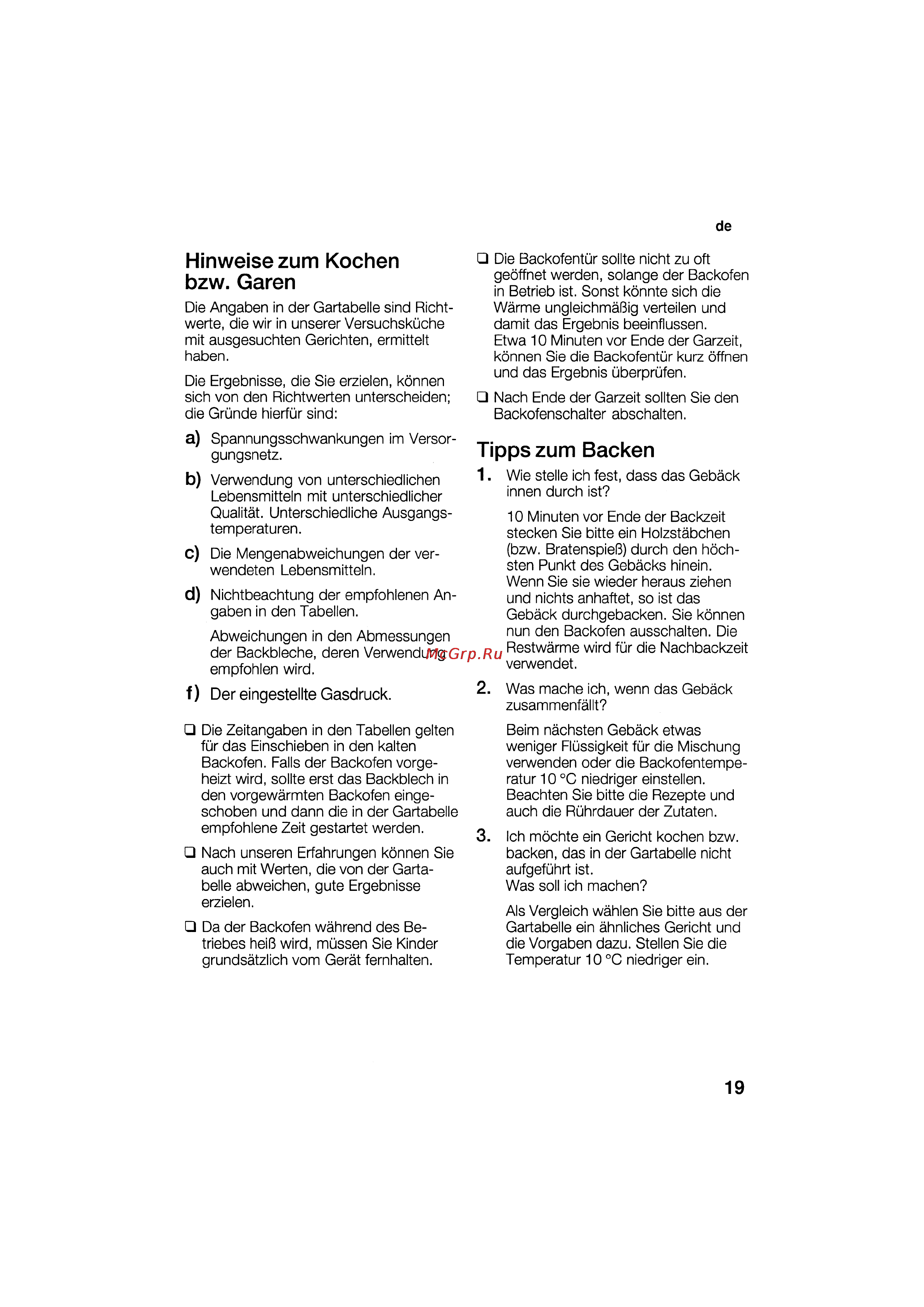 Bosch HSG 142 E EU [19/124] Hinweise zum kochen bzw garen