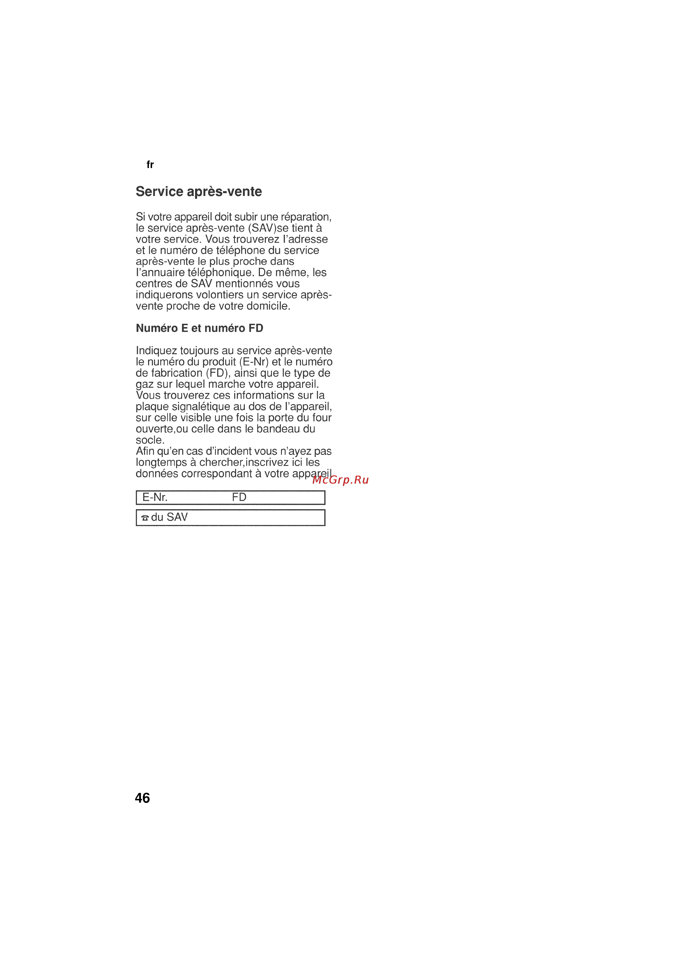 Bosch HSG 142 E EU [46/124] Service après vente