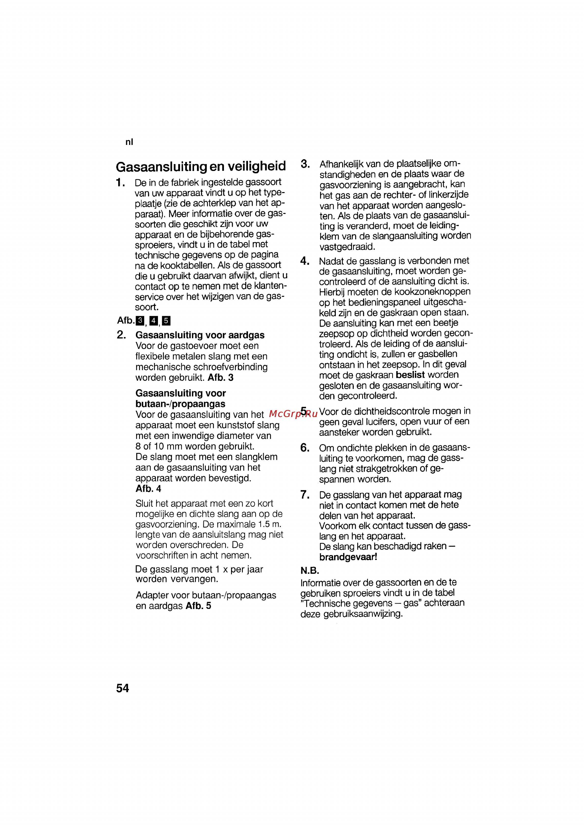 Bosch HSG 142 E EU [54/124] Gasaansluiting en veiligheid