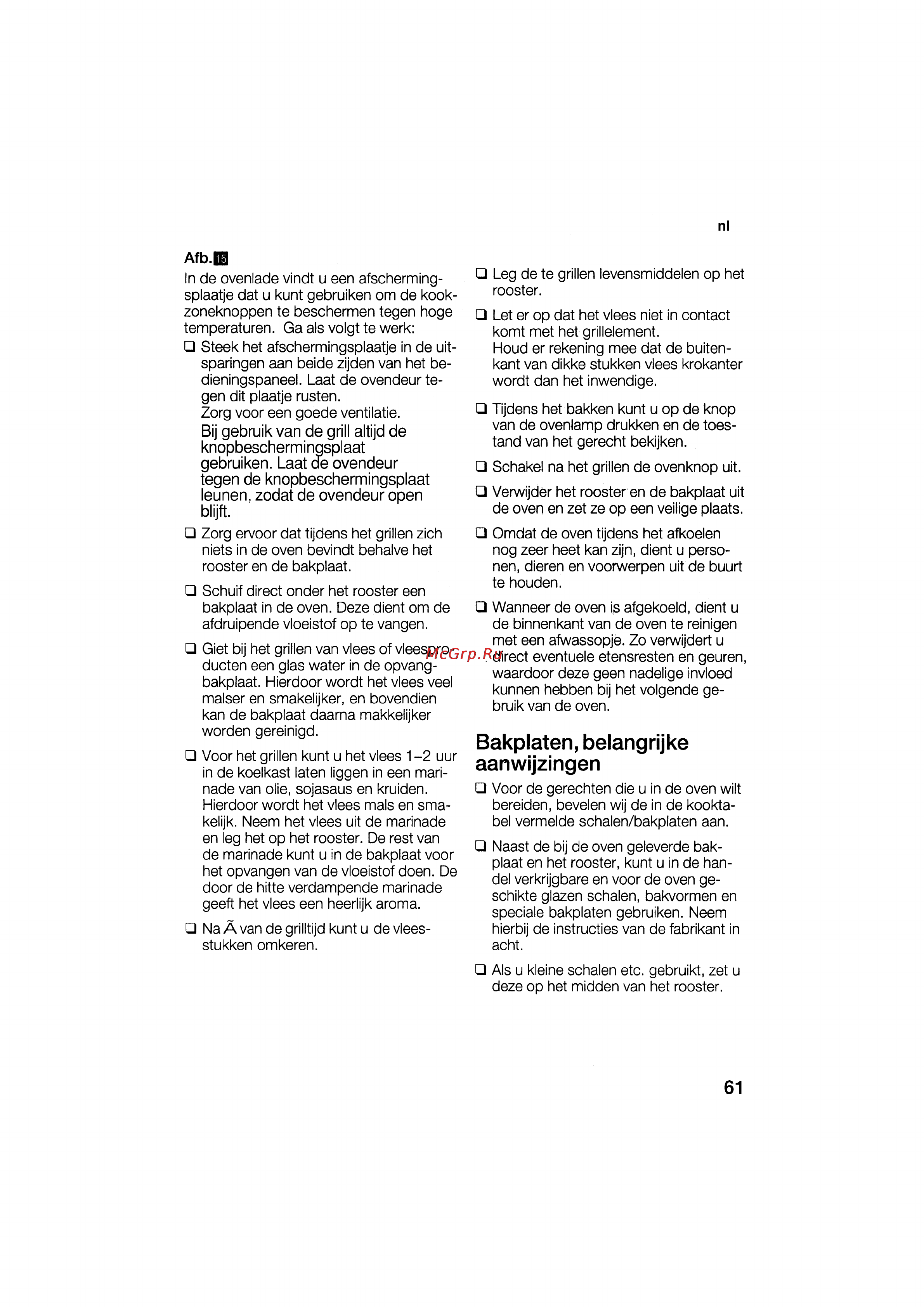 Bosch HSG 142 E EU [61/124] Bakplaten belangrijke aanwijzingen