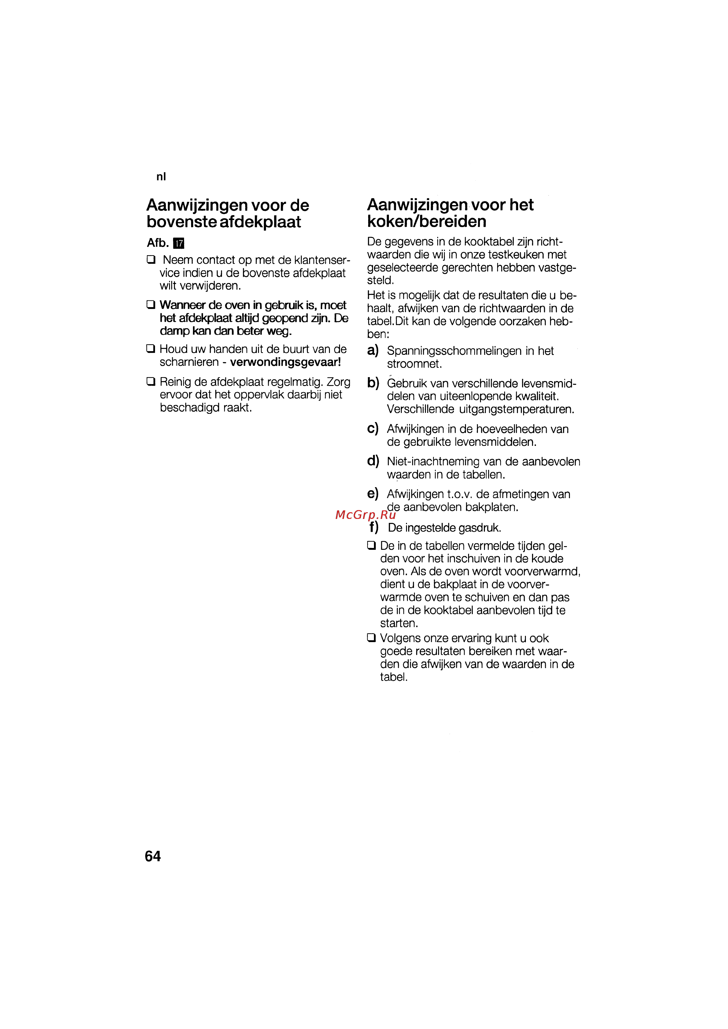 Bosch HSG 142 E EU [64/124] Aanwijzingen voor de bovenste afdekplaat
