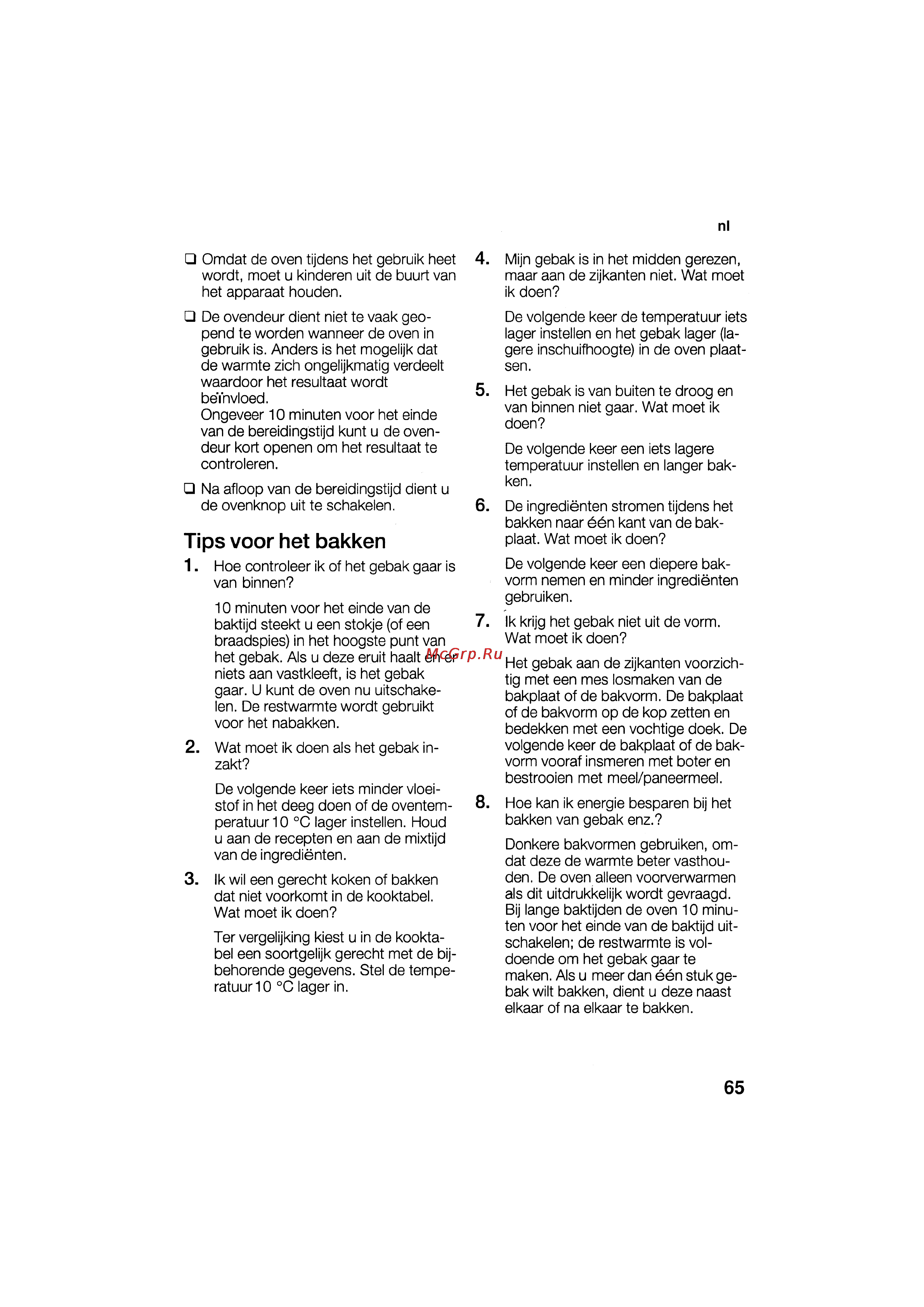 Bosch HSG 142 E EU [65/124] Tips voor het bakken