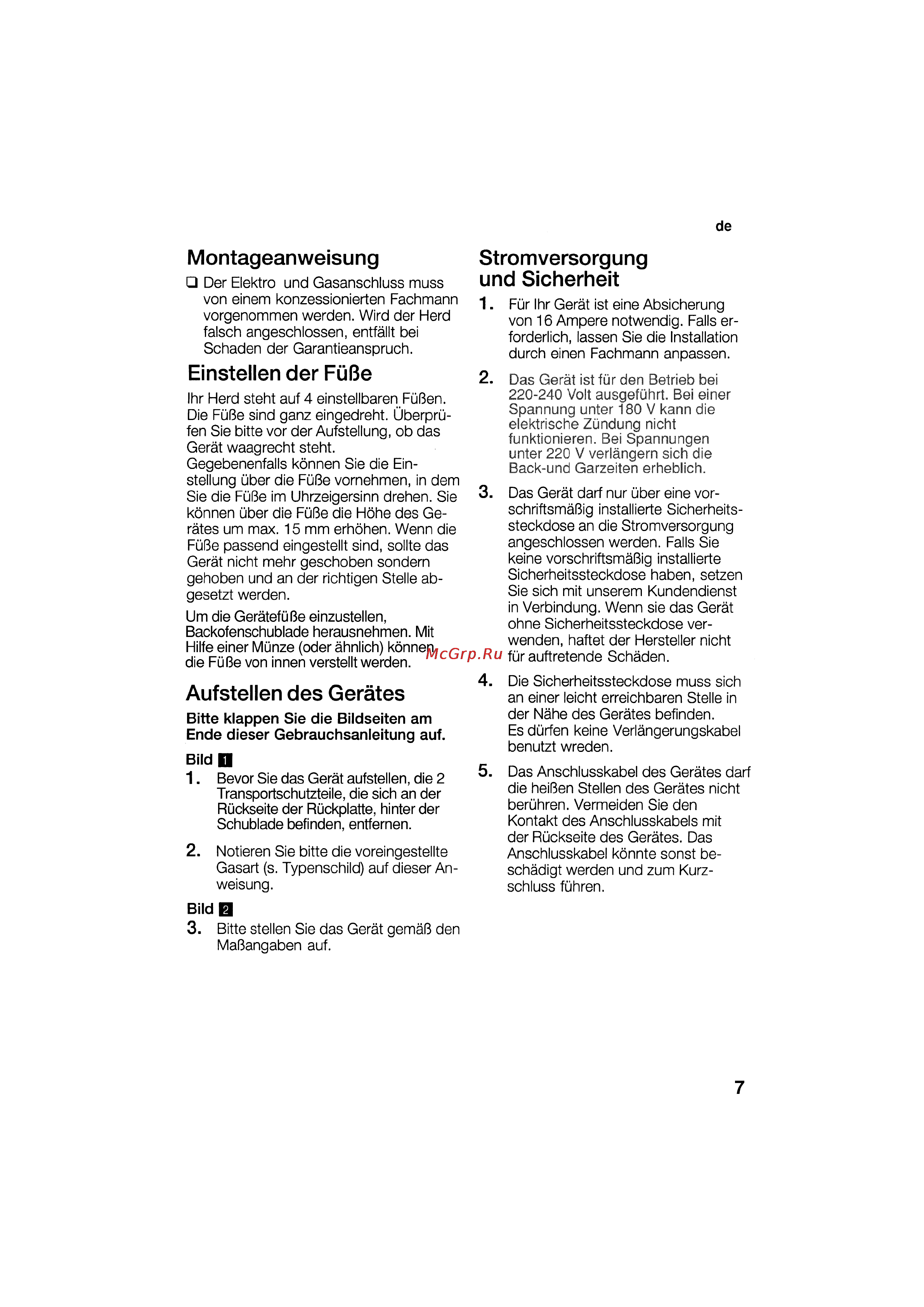 Bosch HSG 142 E EU [7/124] Auf stellen des gerätes