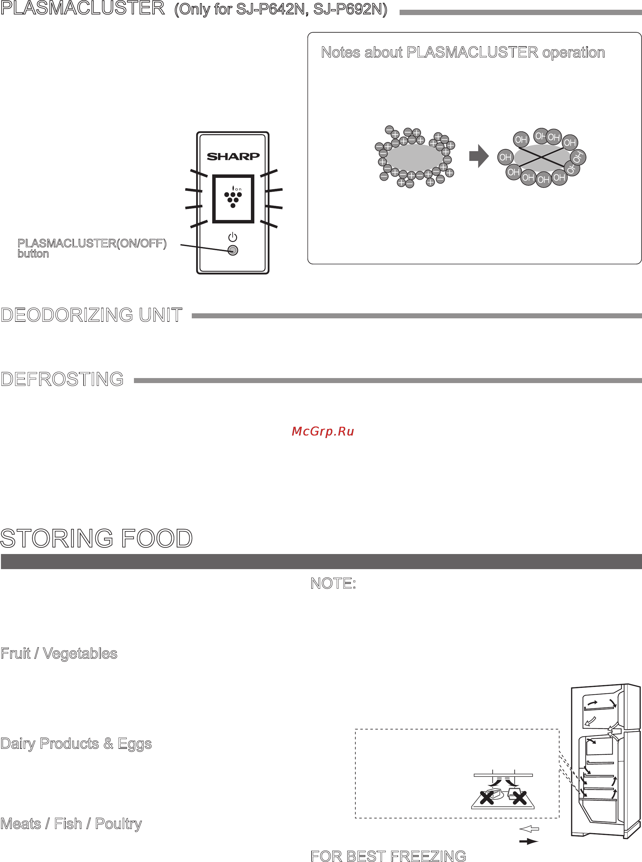Sharp SJ-642N [11/12] Storing food