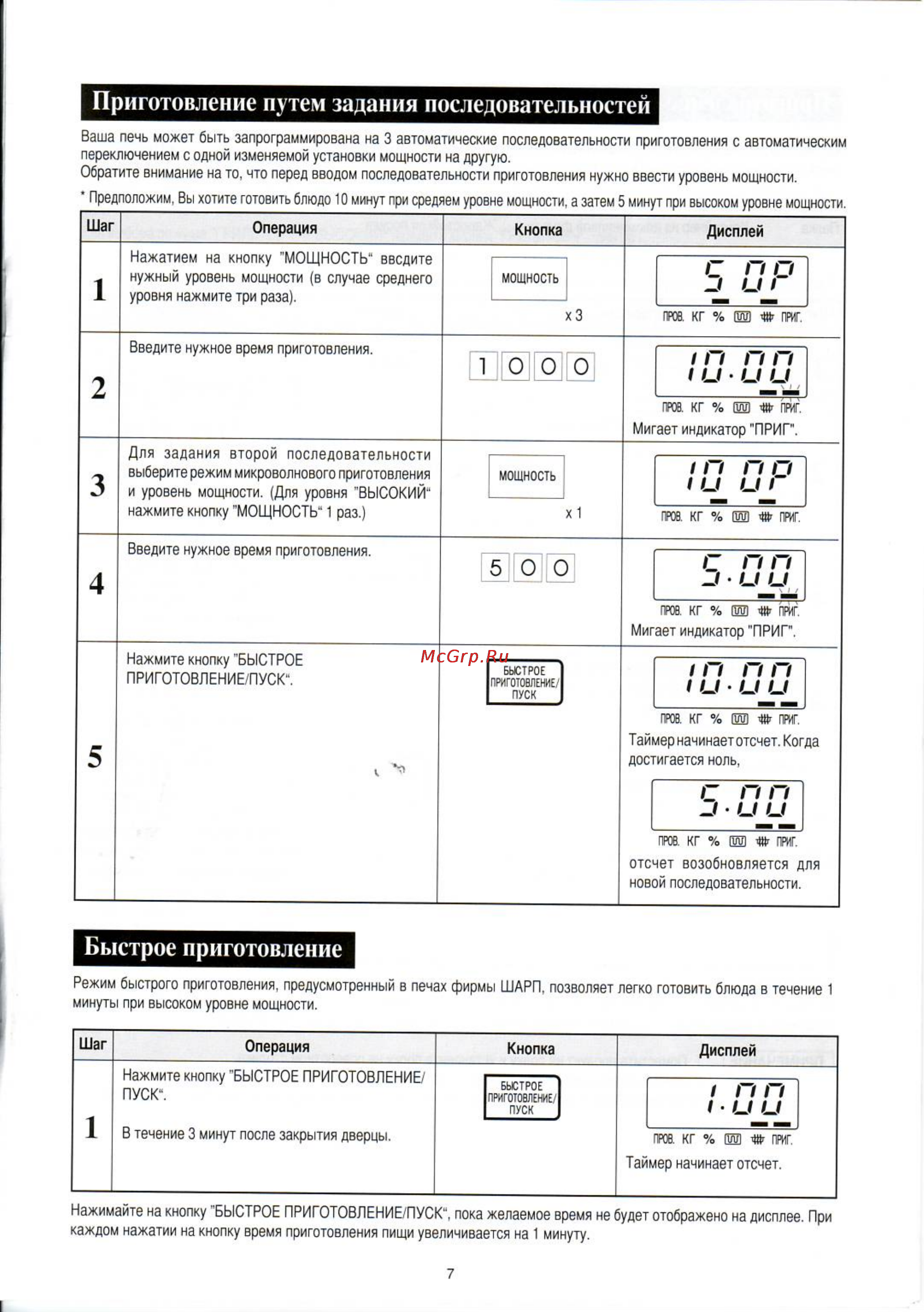 Sharp R-6571 LSL [9/20] Быстрое приготовление