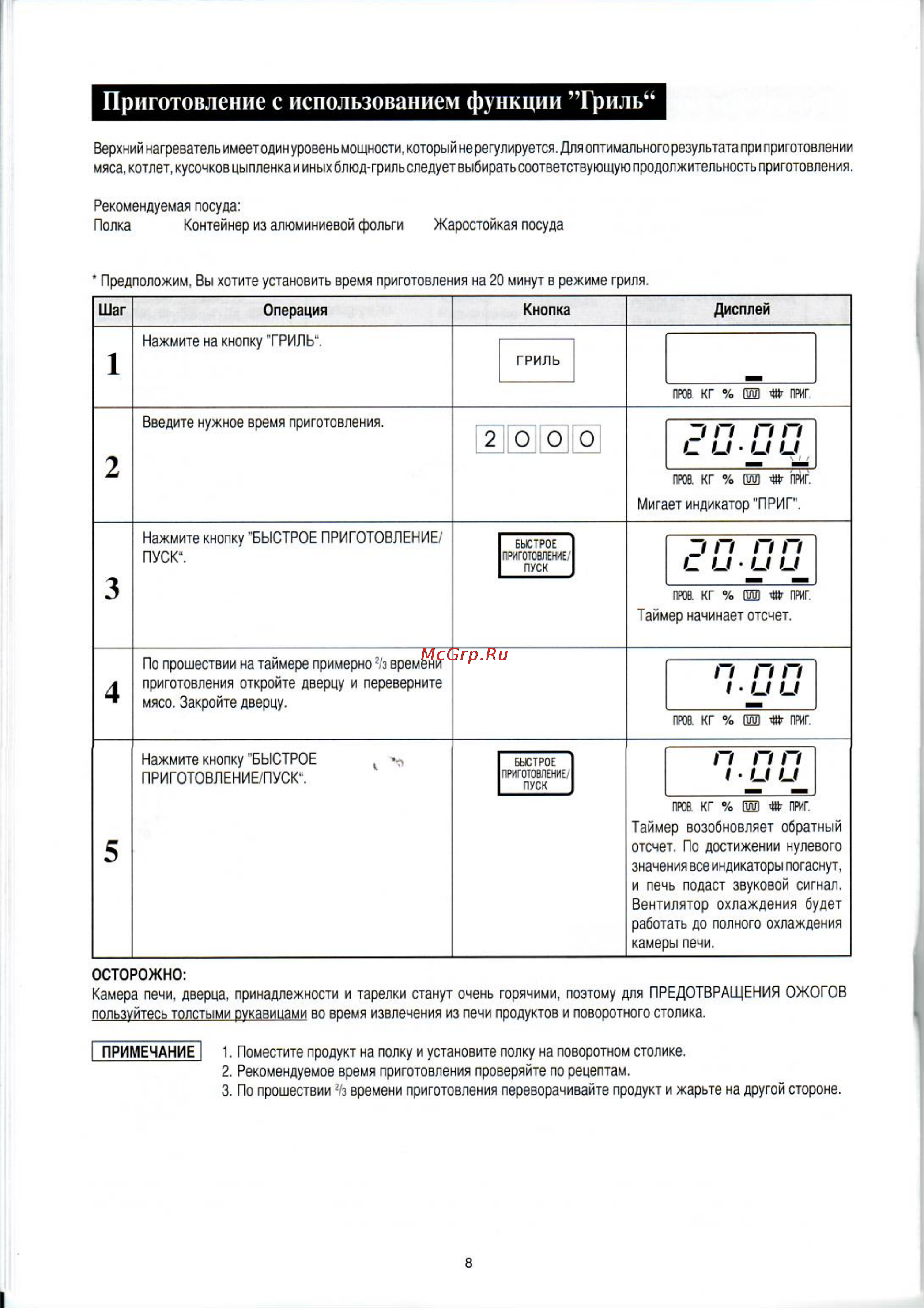 Sharp R-6571 LSB [10/20] Приготовление с использованием функции гриль