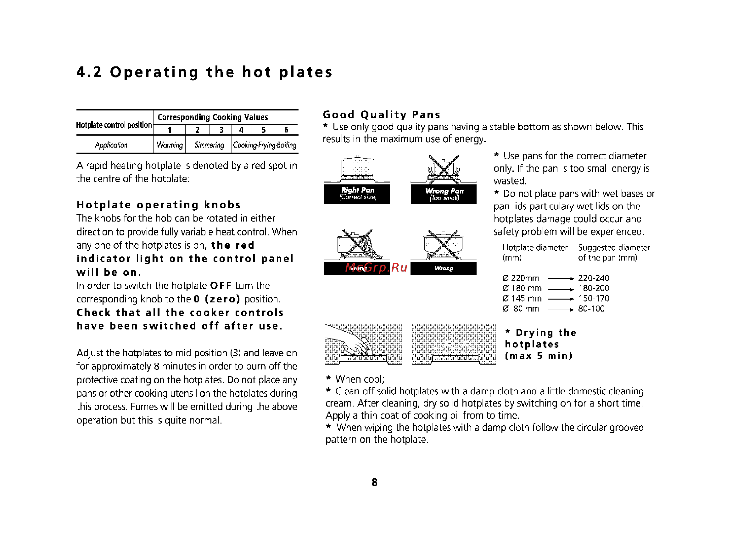 Beko M 6604 CTW [39/64] Operating the hot plates